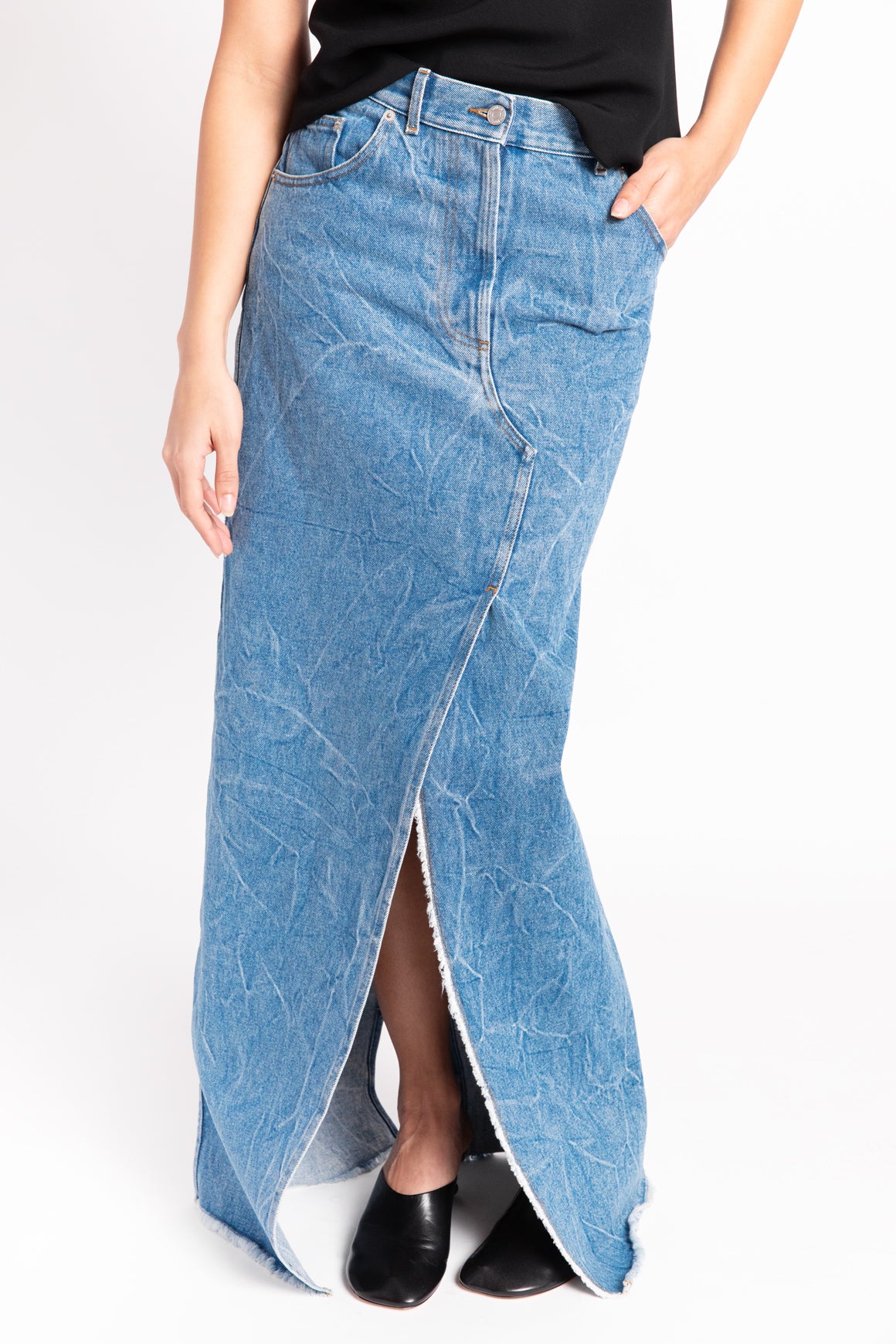 DRIES VAN NOTEN Acid-Wash Denim "Silvana" Maxi Skirt