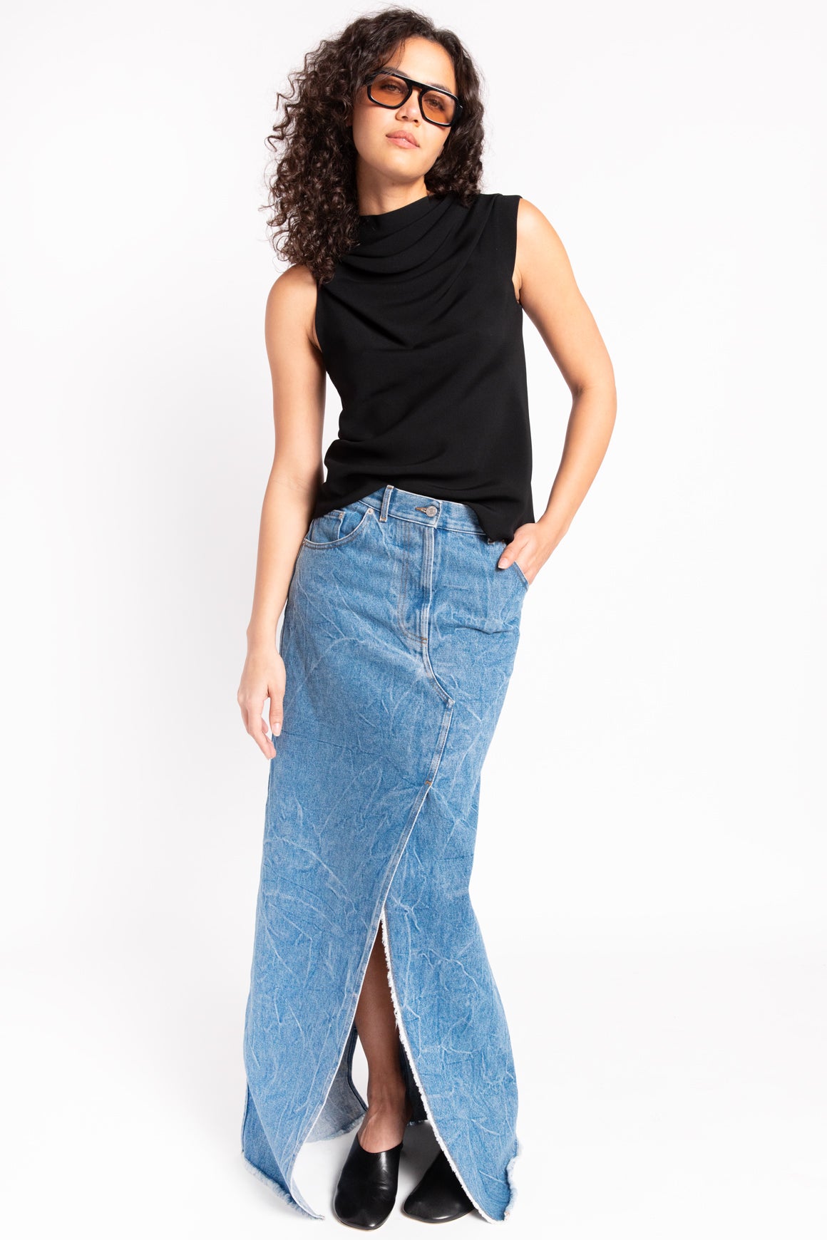 DRIES VAN NOTEN Acid-Wash Denim "Silvana" Maxi Skirt