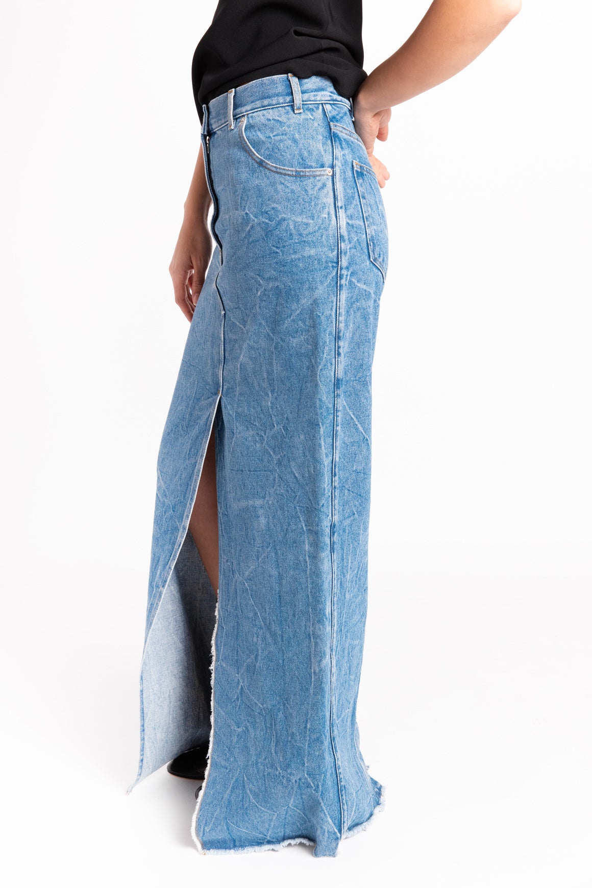 DRIES VAN NOTEN Acid-Wash Denim "Silvana" Maxi Skirt