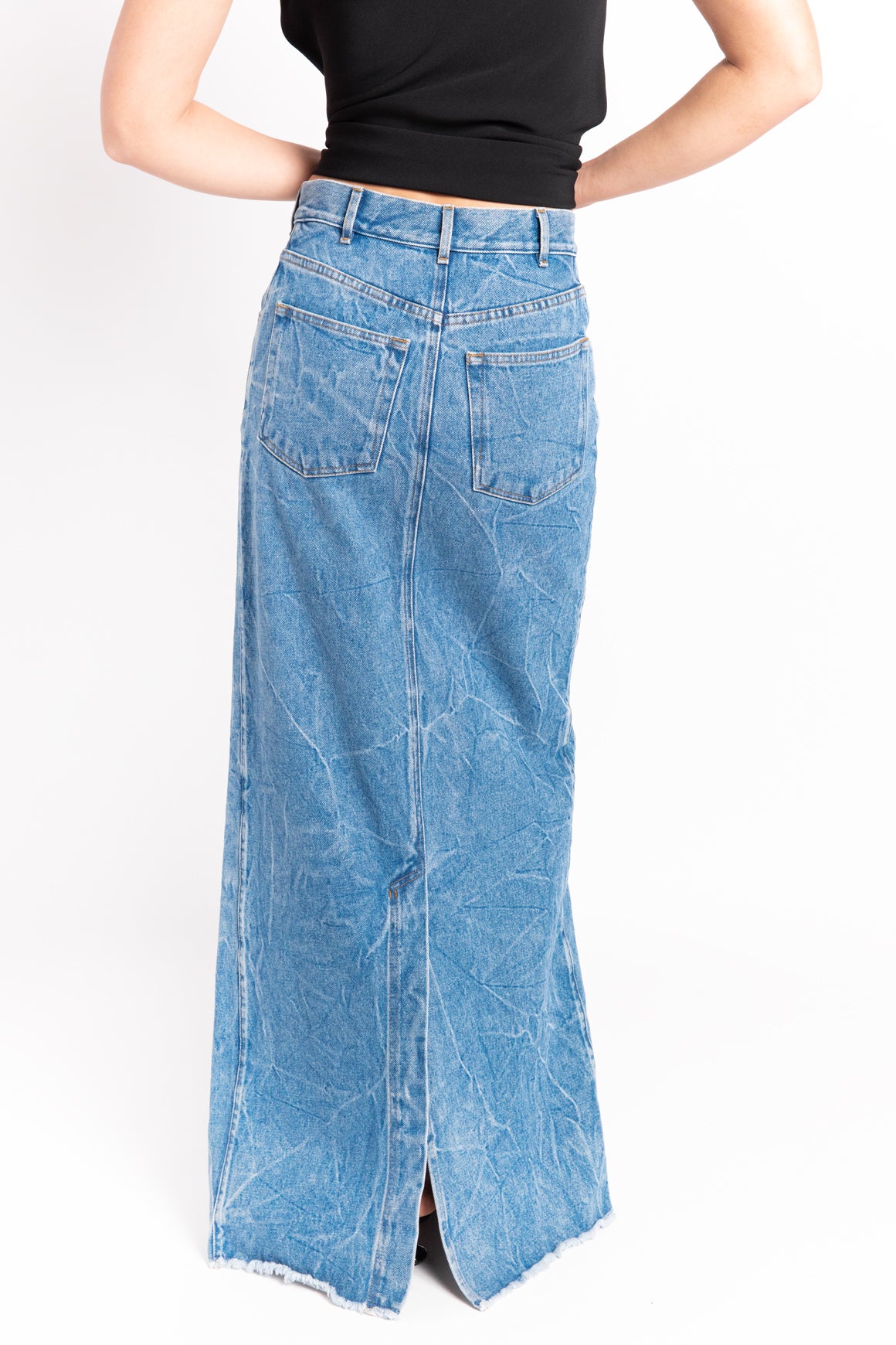 DRIES VAN NOTEN Acid-Wash Denim "Silvana" Maxi Skirt