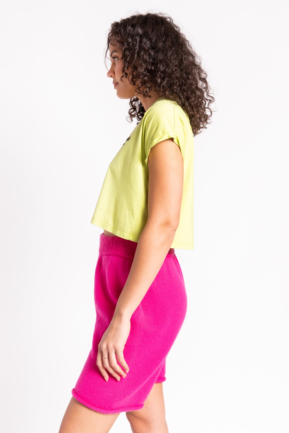 BALMAIN Neon Green Cropped Logo T-Shirt