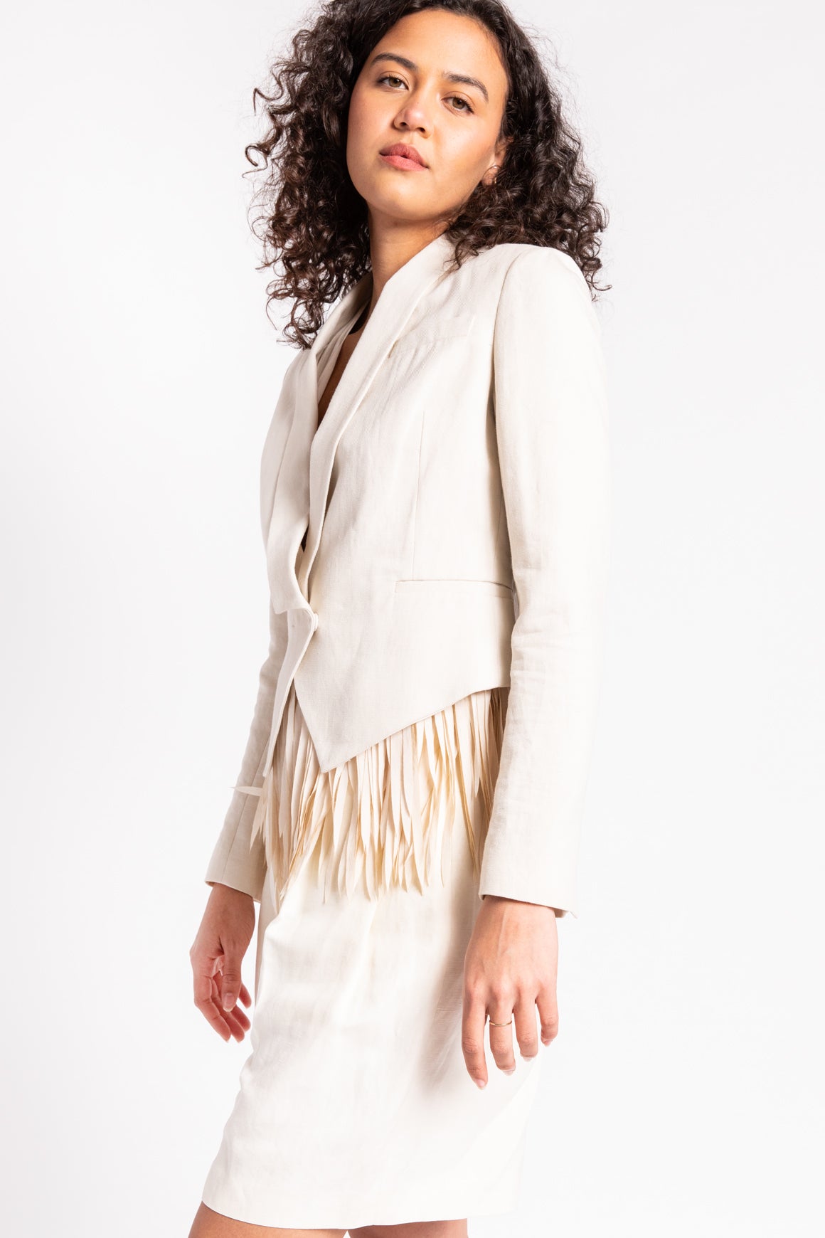 BRUNELLO CUCINELLI Cream Cropped Fringe Blazer