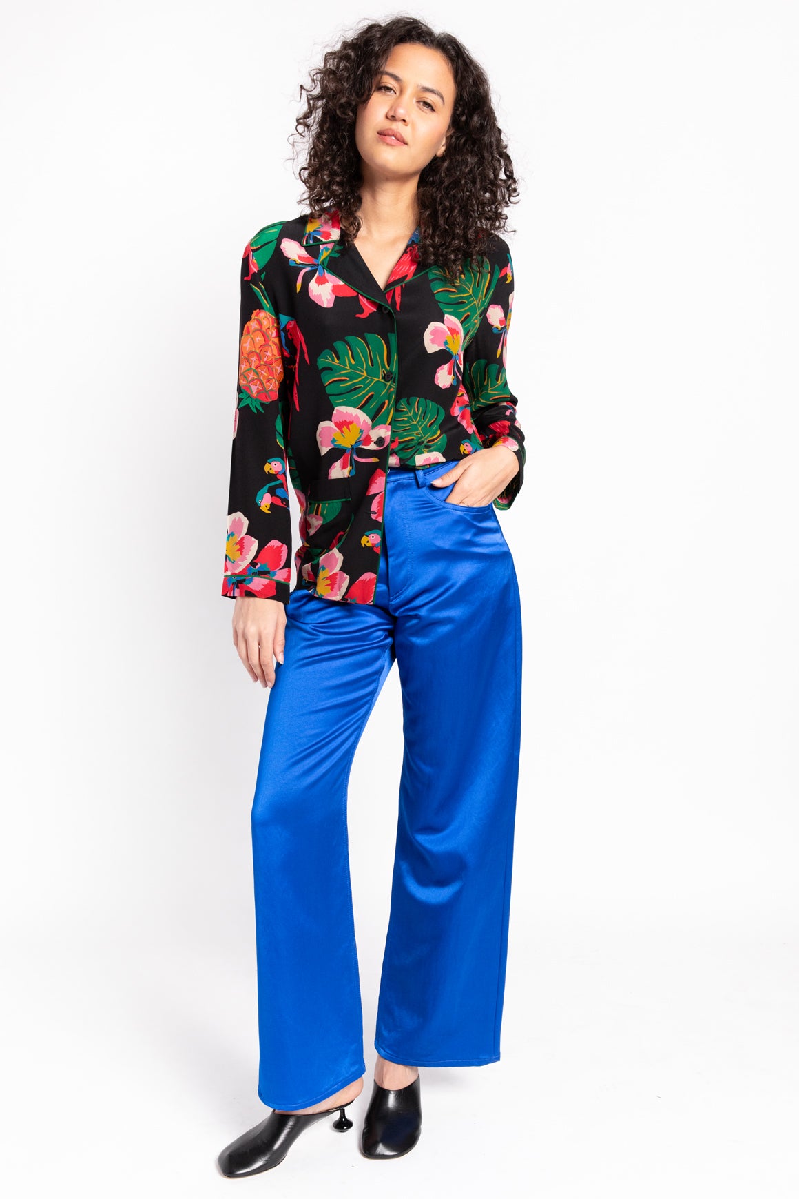 DRIES VAN NOTEN Blue Satin Trousers