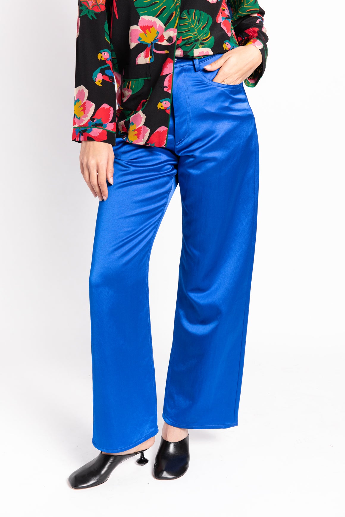 DRIES VAN NOTEN Blue Satin Trousers