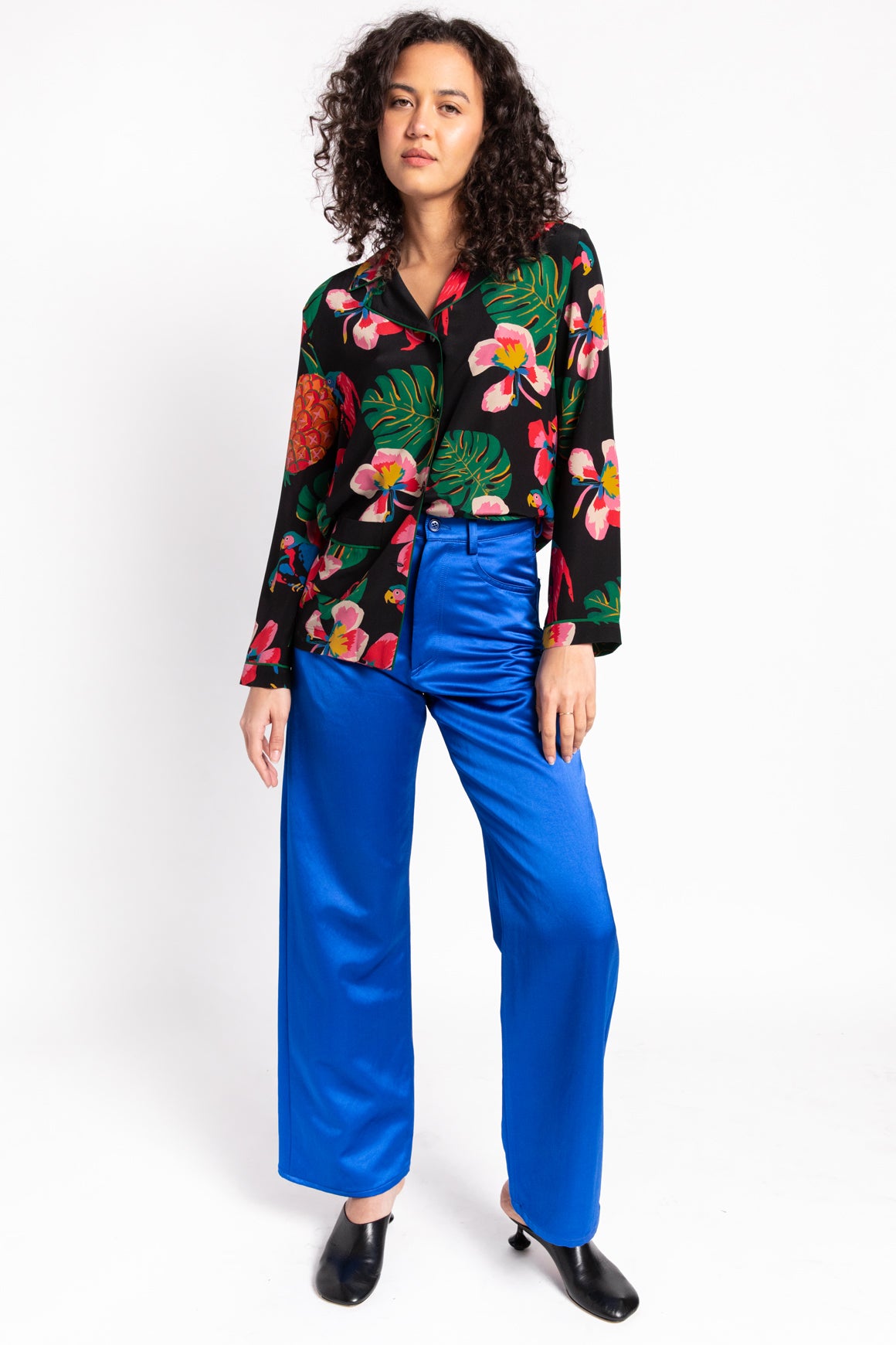 VALENTINO Black Printed Silk Camp Collar Shirt