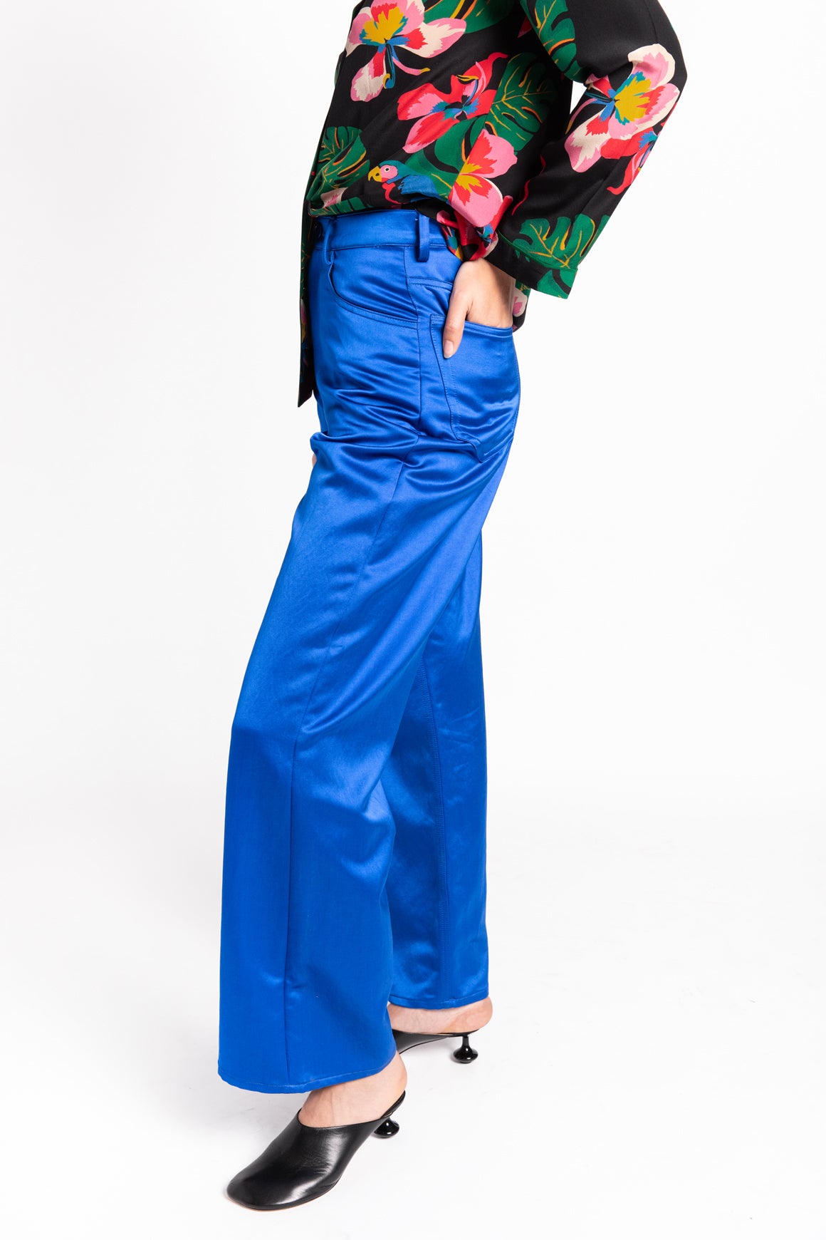 DRIES VAN NOTEN Blue Satin Trousers
