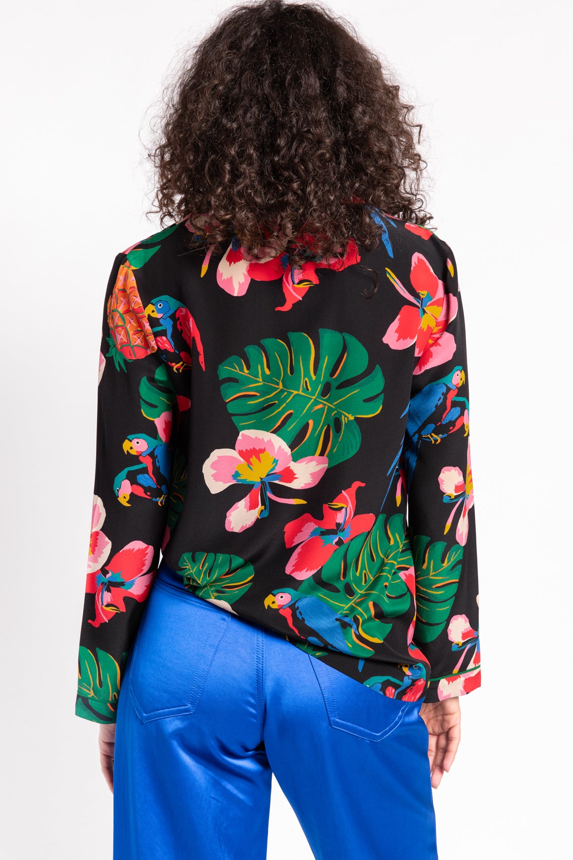 VALENTINO Black Printed Silk Camp Collar Shirt