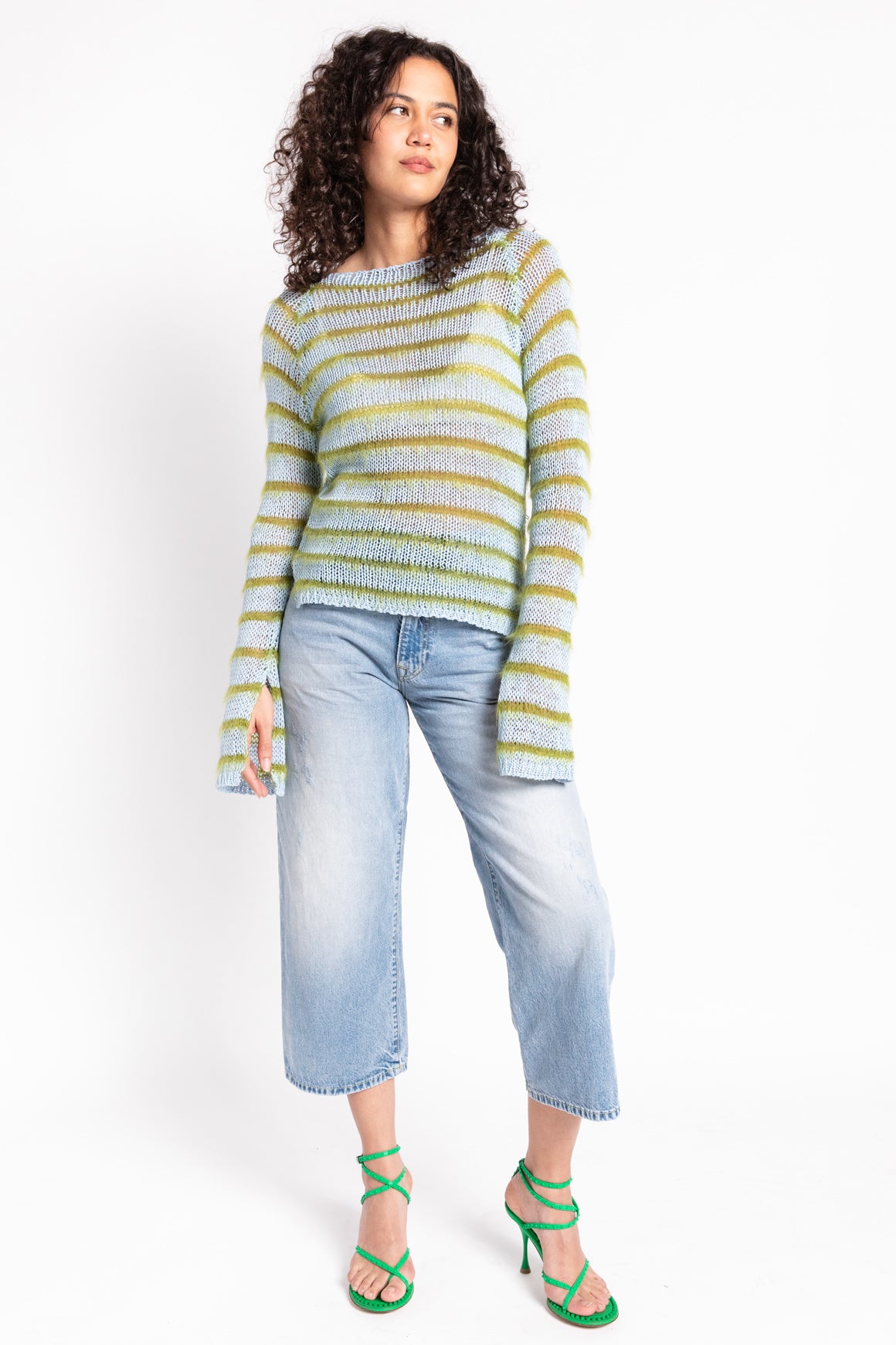 MARNI Teal & Green Striped Open-Knit Sweater