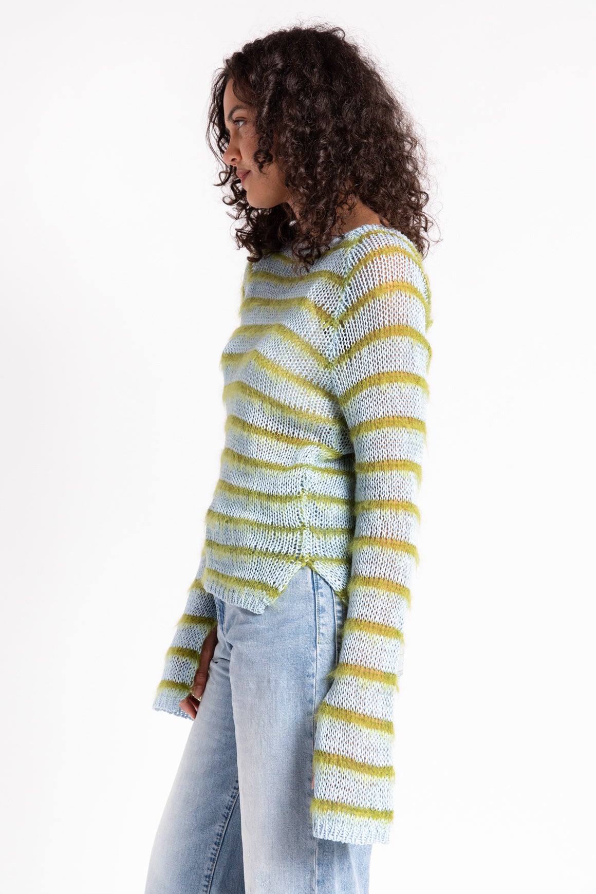 MARNI Teal & Green Striped Open-Knit Sweater
