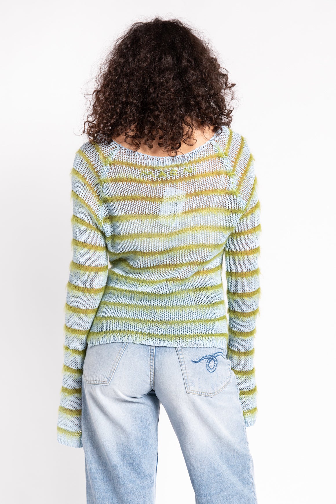 MARNI Teal & Green Striped Open-Knit Sweater