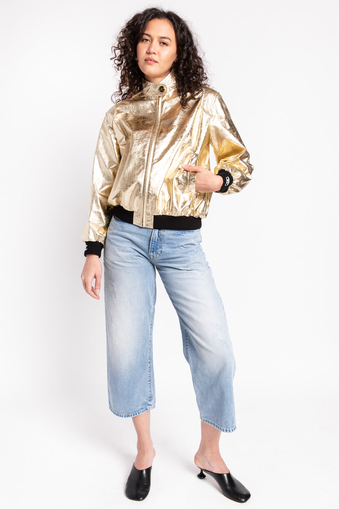 CHANEL Gold Leather Monte Carlo Bomber Jacket