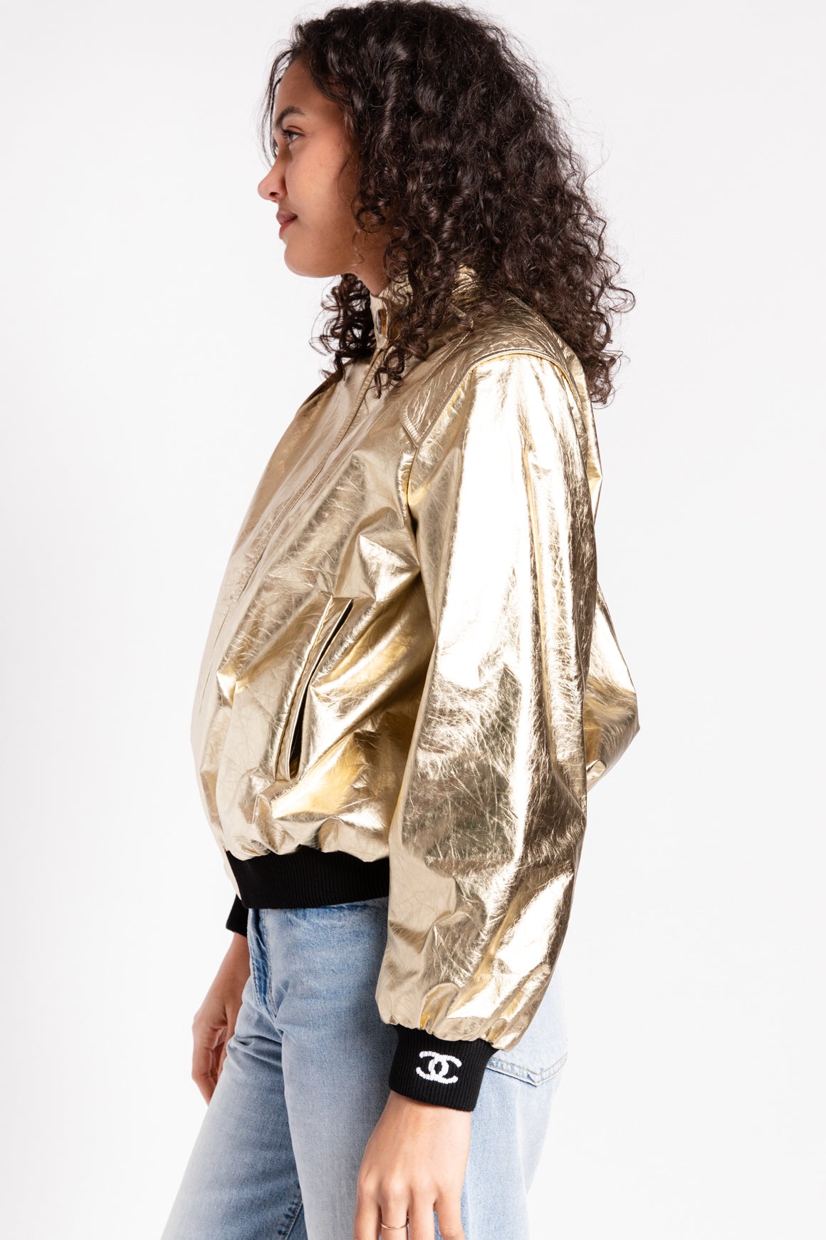 CHANEL Gold Leather Monte Carlo Bomber Jacket