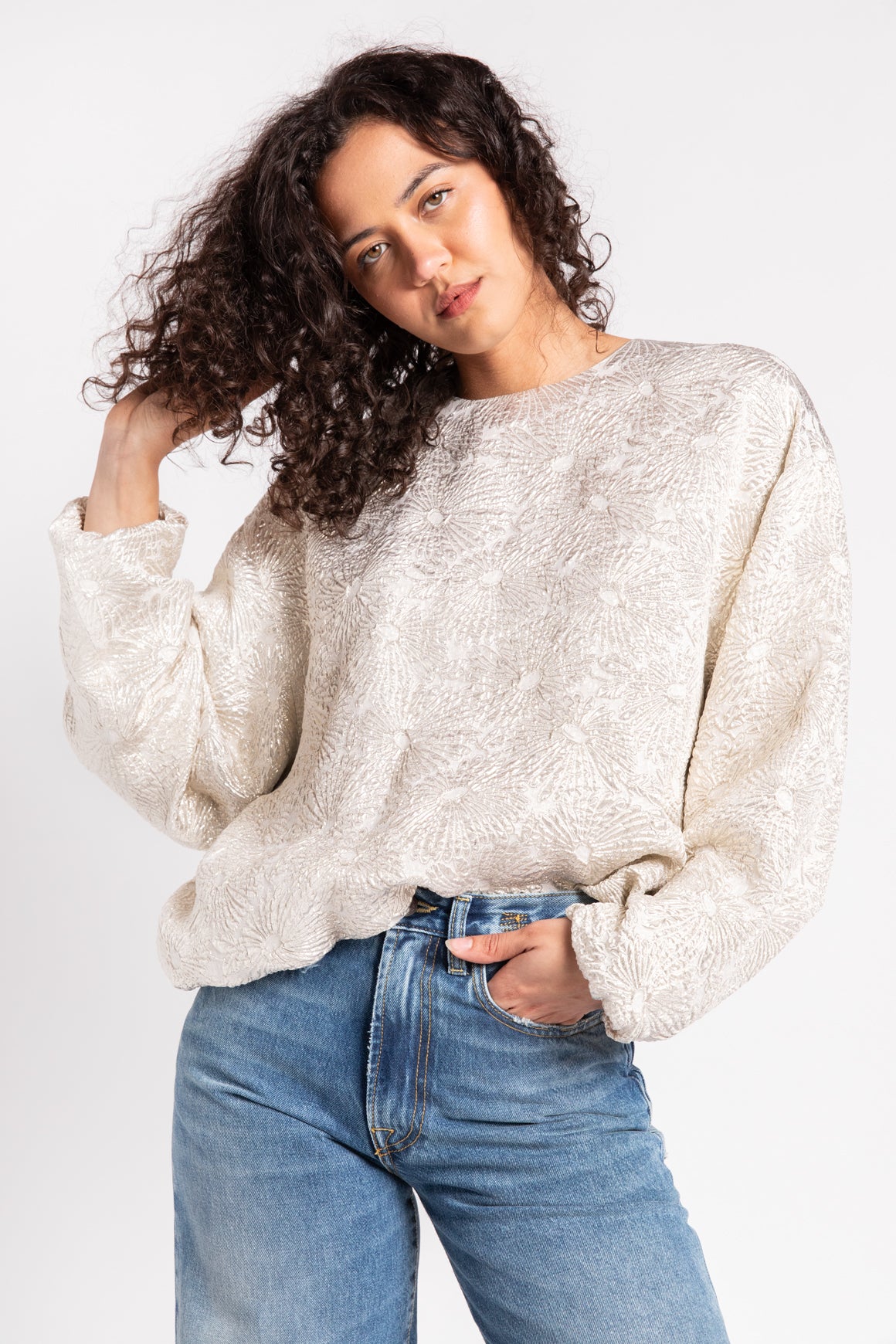 DRIES VAN NOTEN Gold Capo Floral Cloqué Blouse