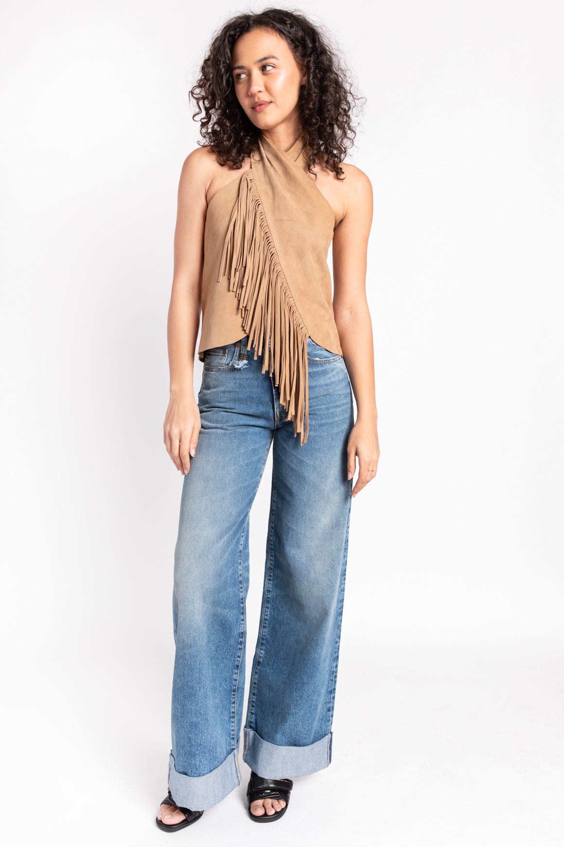 JOHANNA ORTIZ Tan Suede "Sonora" Fringe Top