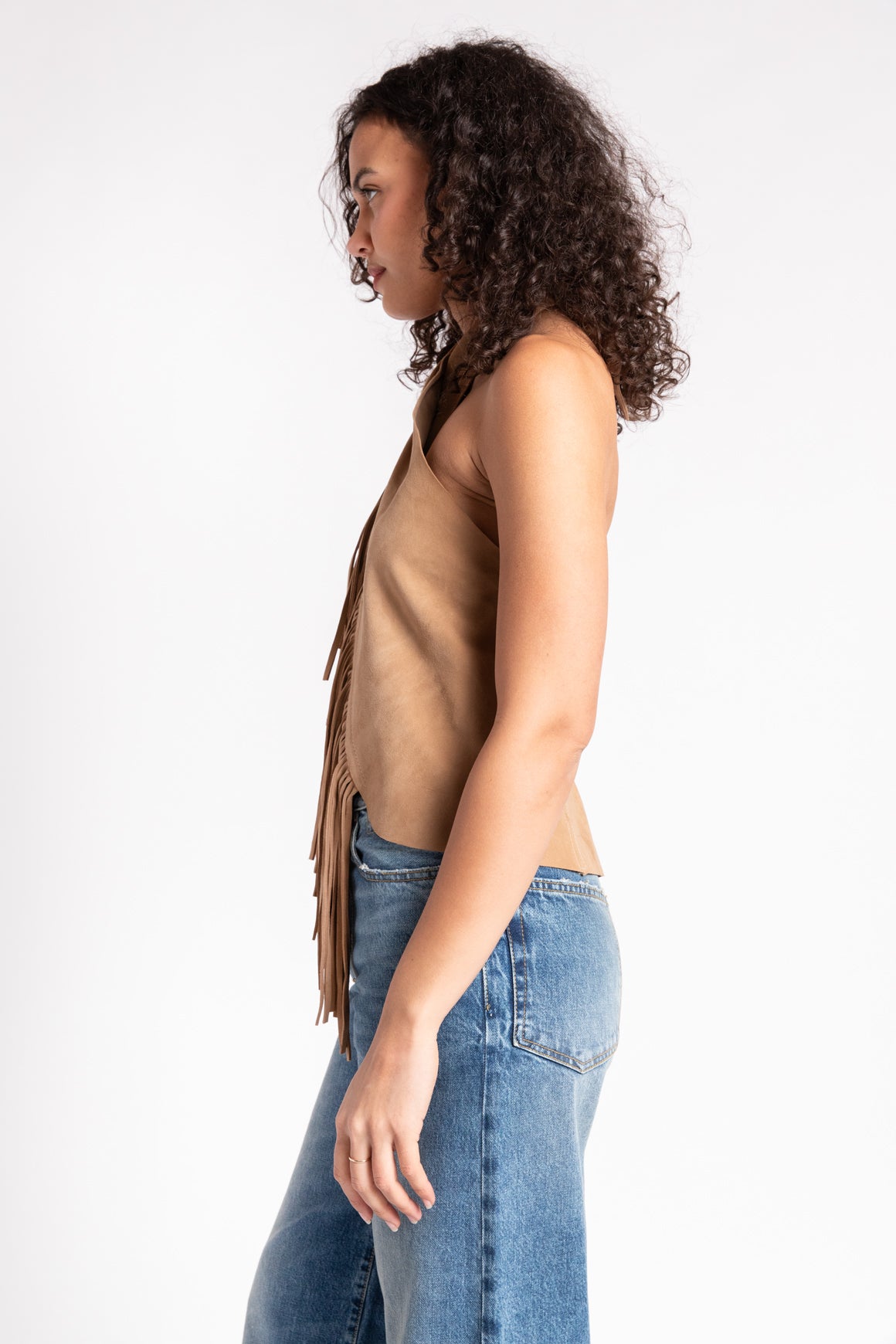 JOHANNA ORTIZ Tan Suede "Sonora" Fringe Top