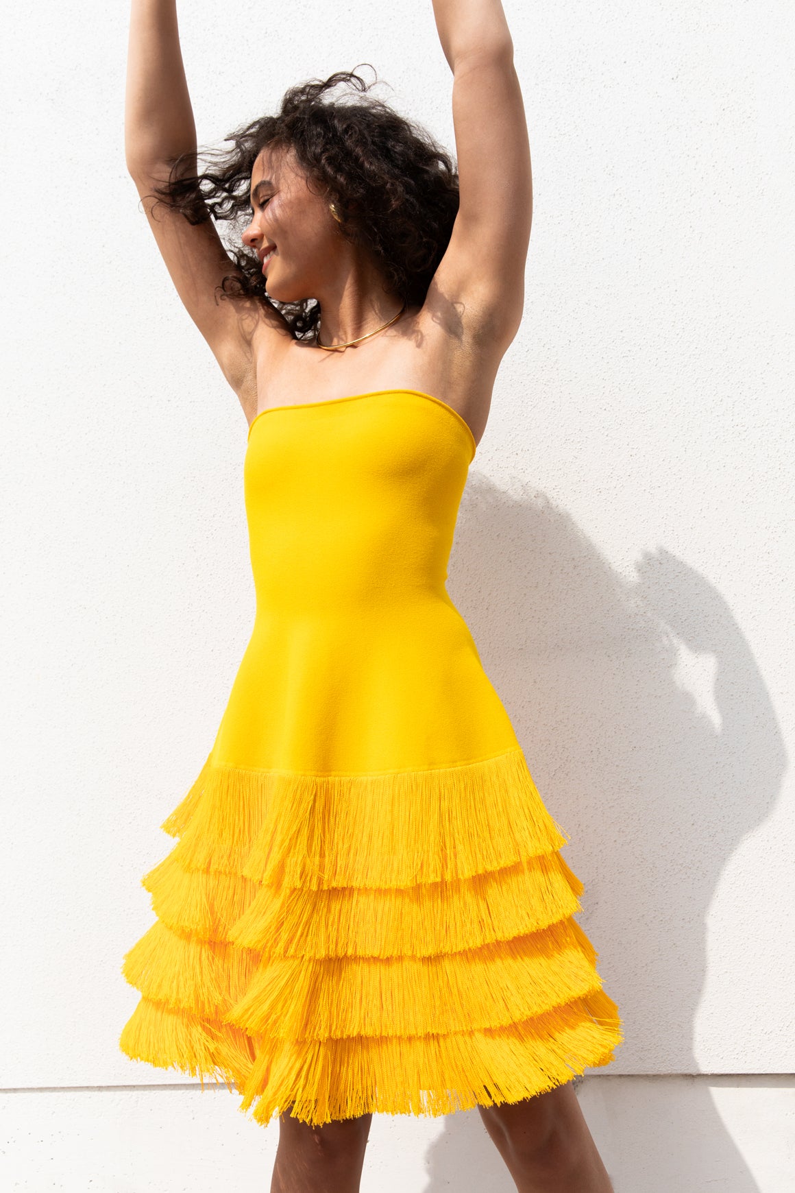 PROENZA SCHOULER Yellow Fringe Strapless Mini Dress