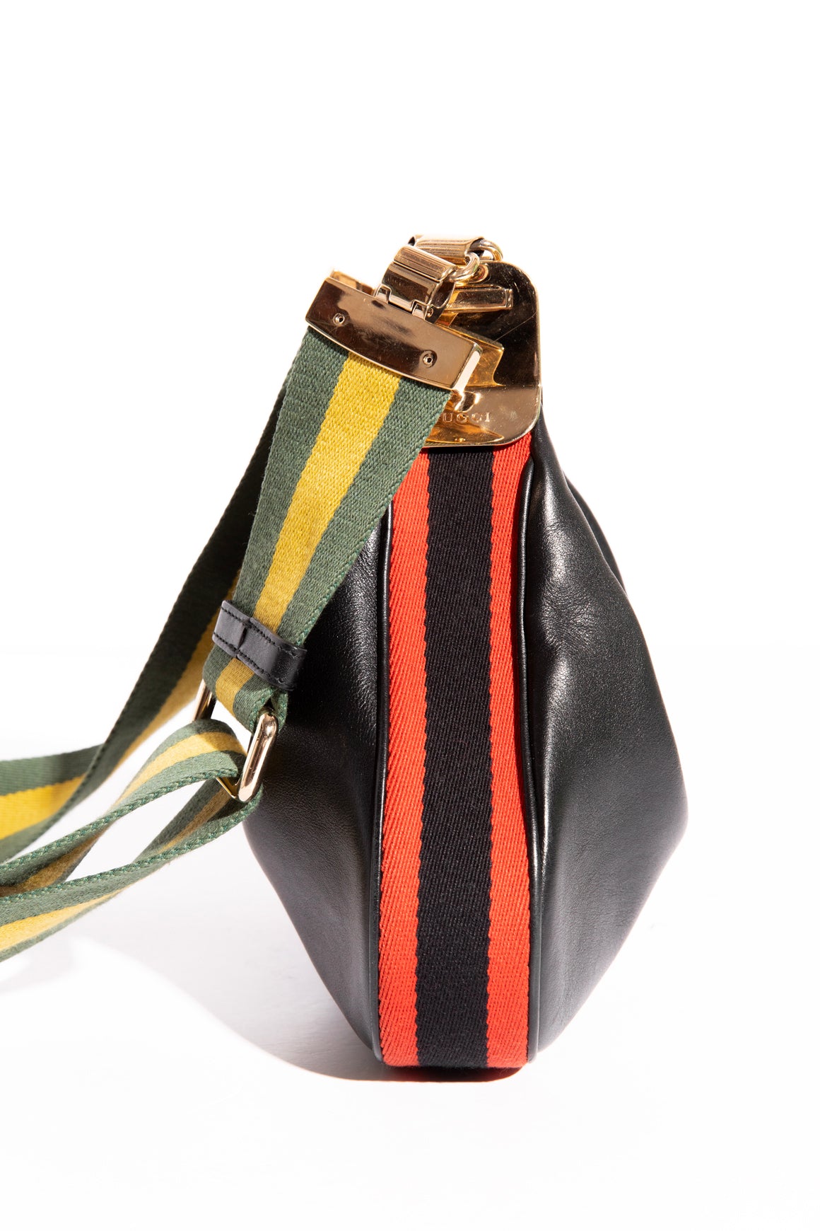 GUCCI Attache Web Stripe Small Leather Crossbody Bag