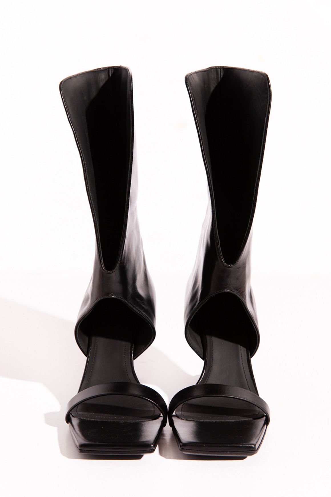 RICK OWENS Black Open Toe Wedge Boots (Sz. 37)