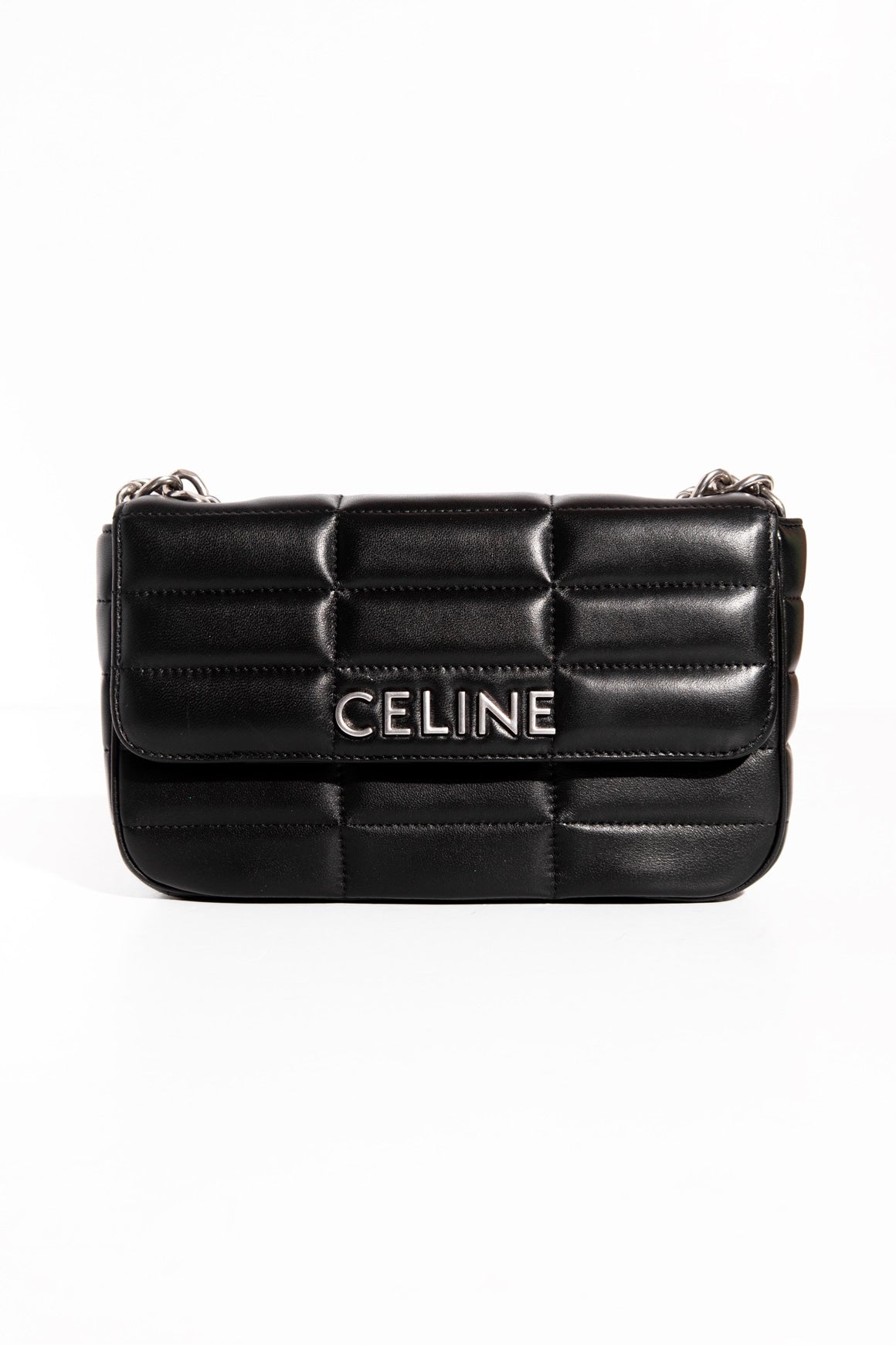 CELINE Black Calfskin Monochrome Chain Bag