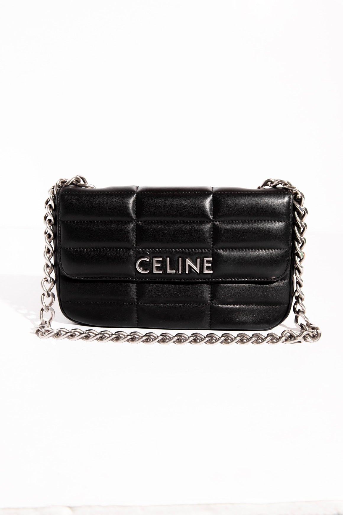 CELINE Black Calfskin Monochrome Chain Bag