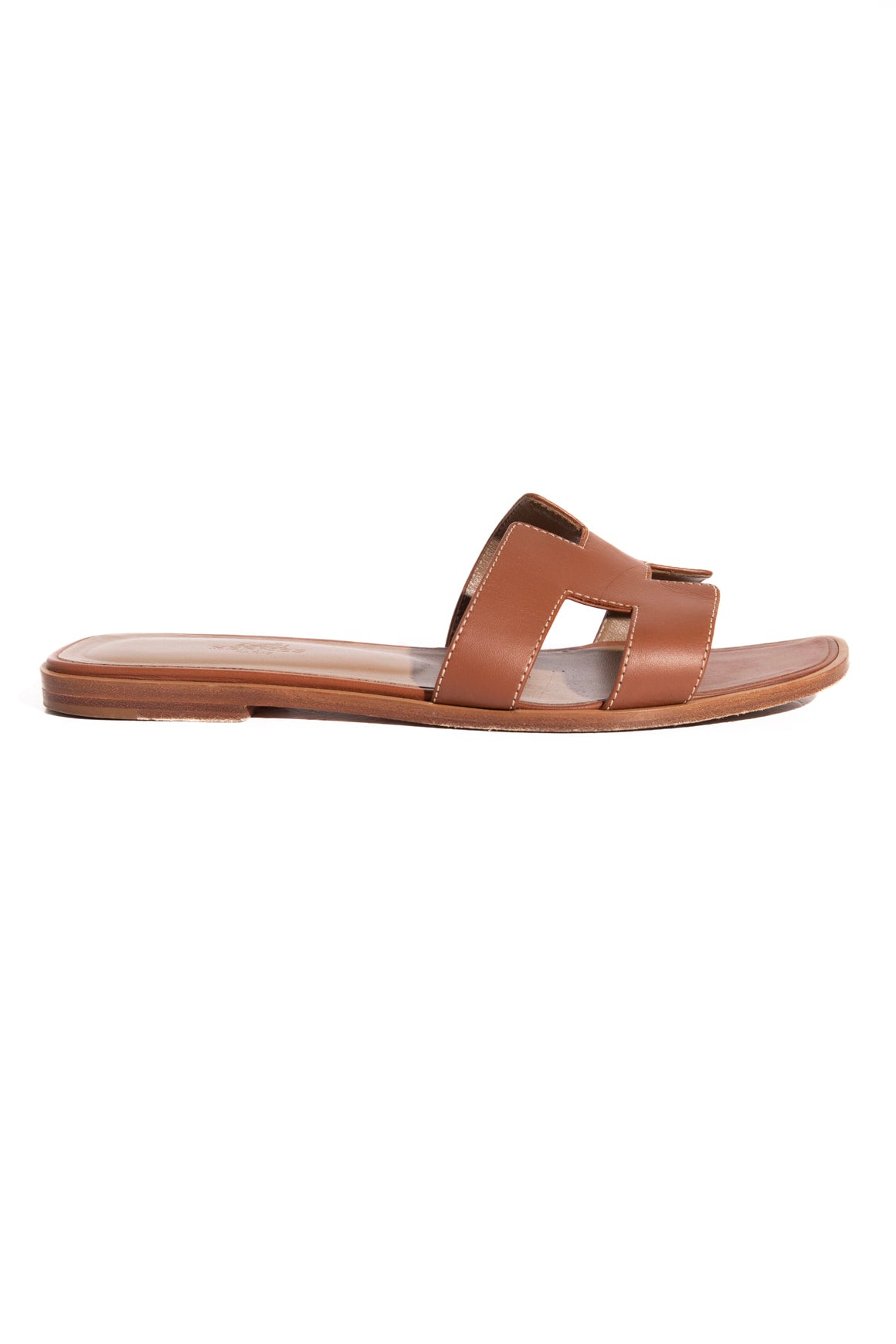 HERMES Tan Oran Sandals (Sz. 38)
