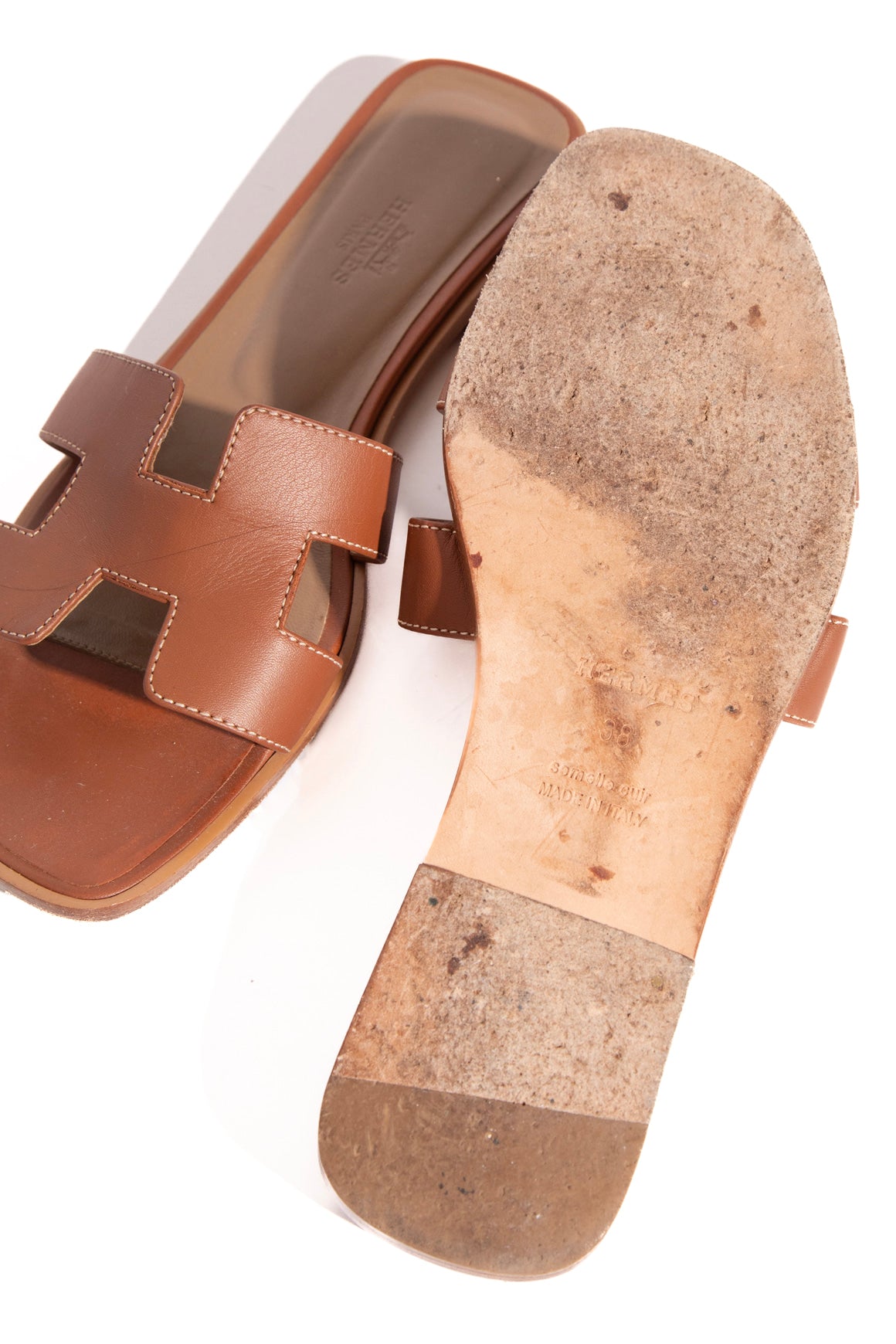 HERMES Tan Oran Sandals (Sz. 38)