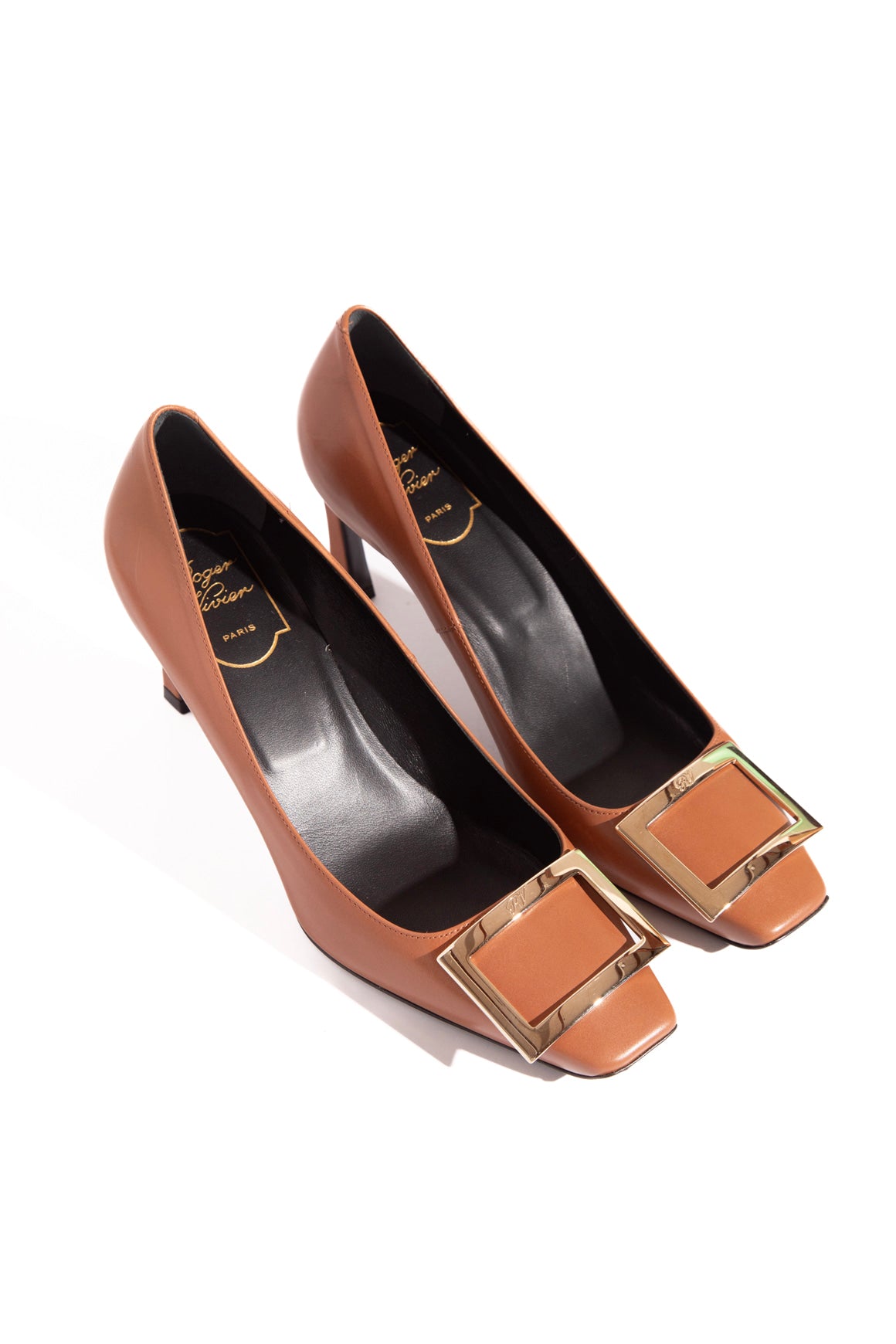 ROGER VIVIER Brown Gold Buckle Pumps (Sz.38.5)