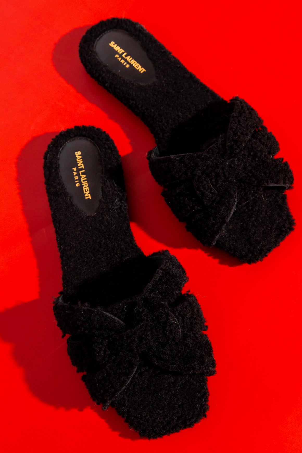 SAINT LAURENT Shearling Tribute Slides (Sz.39)
