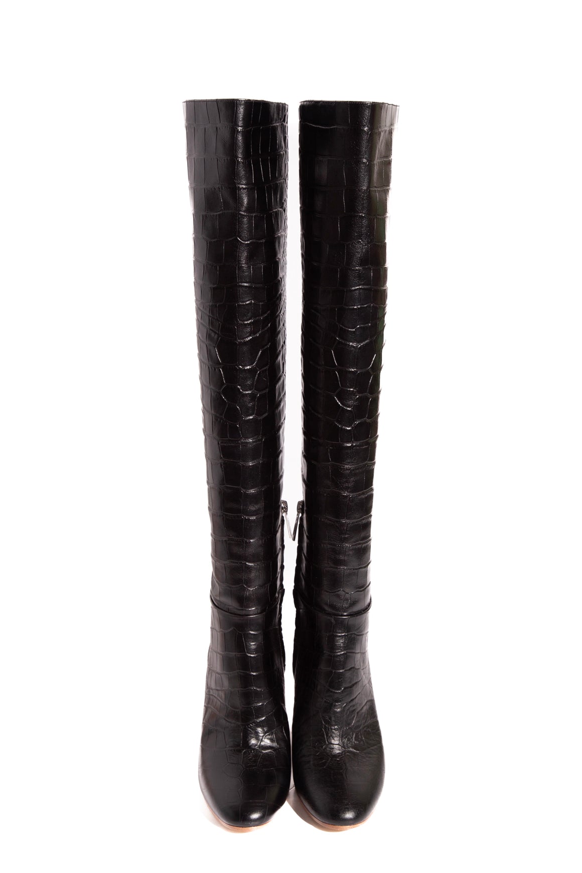 GABRIELA HEARST Black Croc Embossed Knee High Boots (Sz. 37.5)