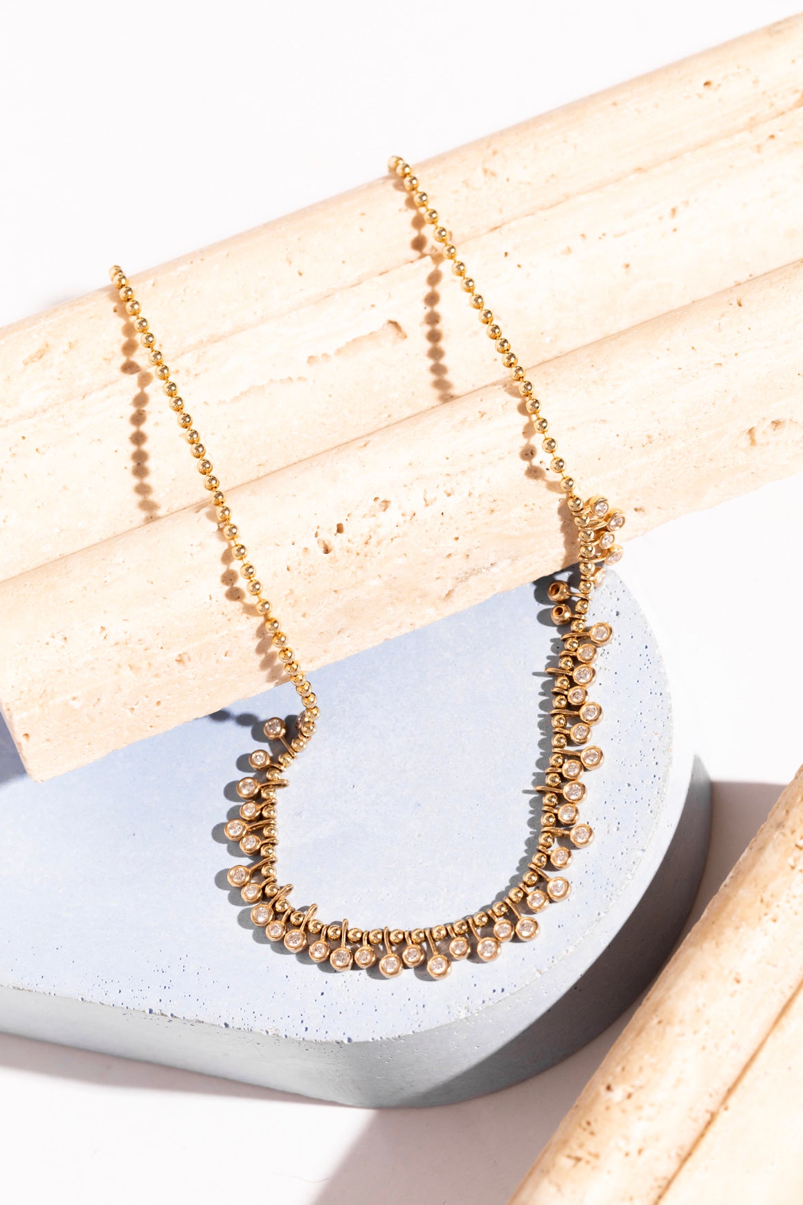 RACHEL LYNN X CORRI LYNN 14K Ball Chain Necklace W/ Bezel Diamonds
