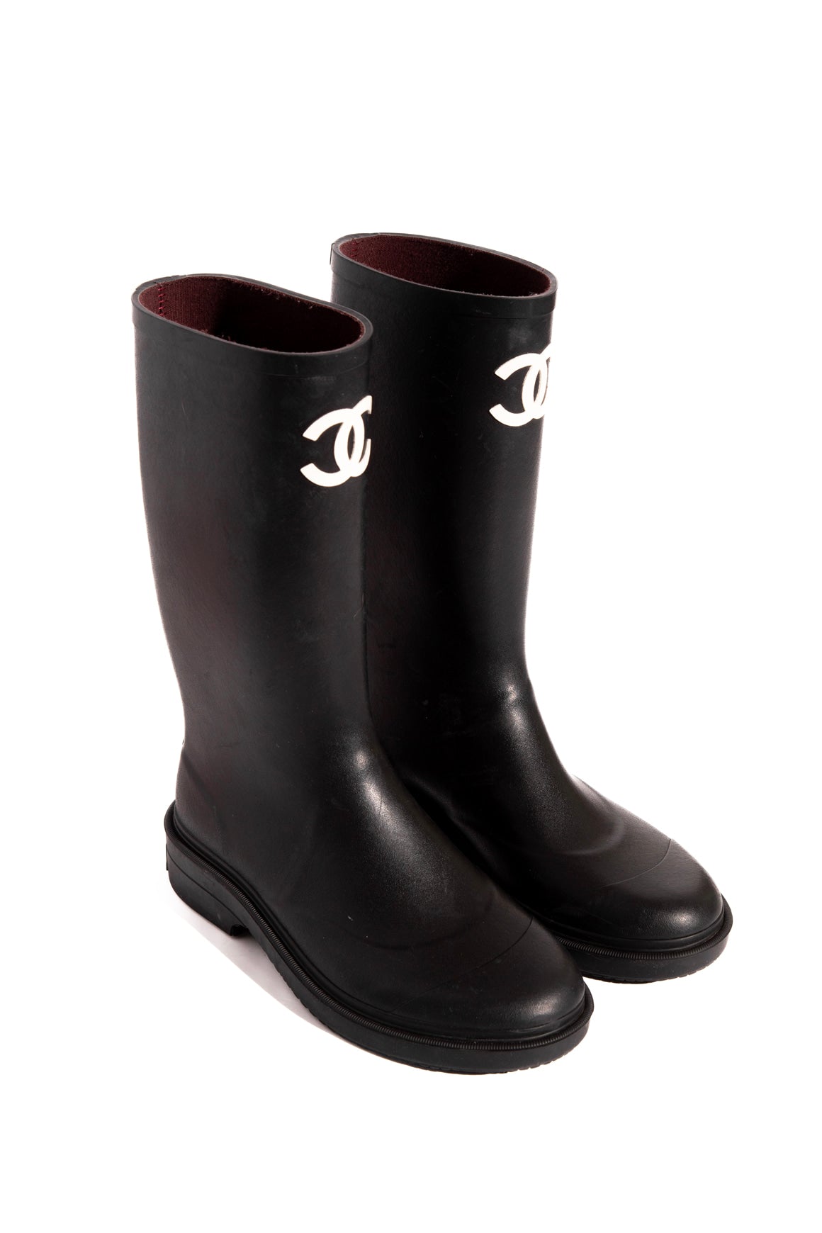 CHANEL Black Rubber Knee High Wellington Rainboots (Sz.40)