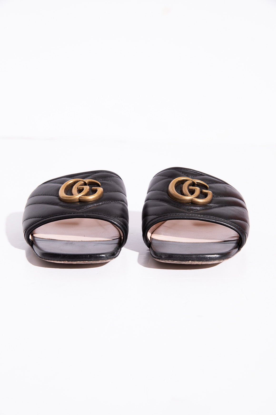 GUCCI Black Padded Marmont GG Slides (Sz. 38)