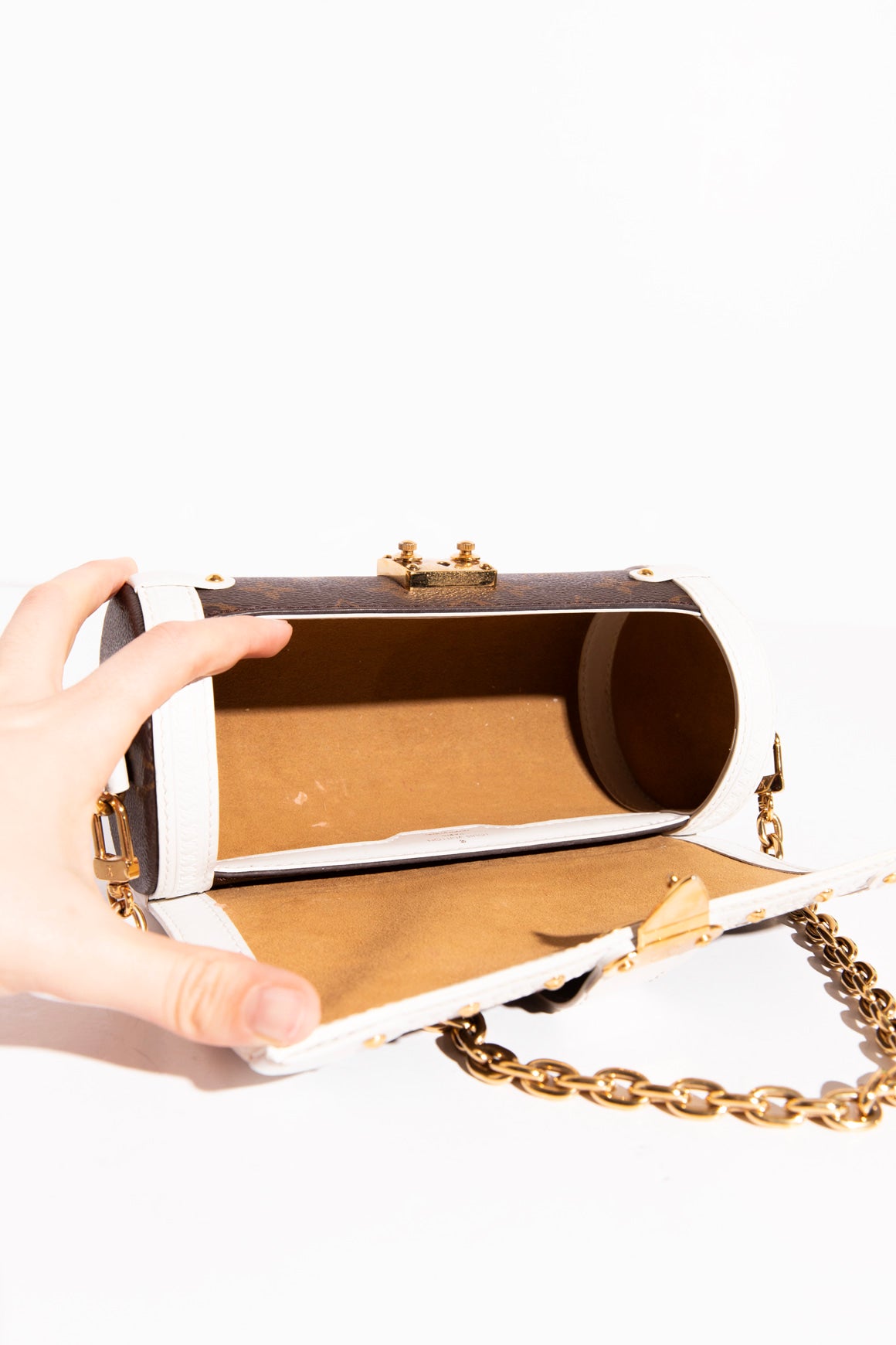 LOUIS VUITTON White & Monogrammed Papillon Trunk Bag