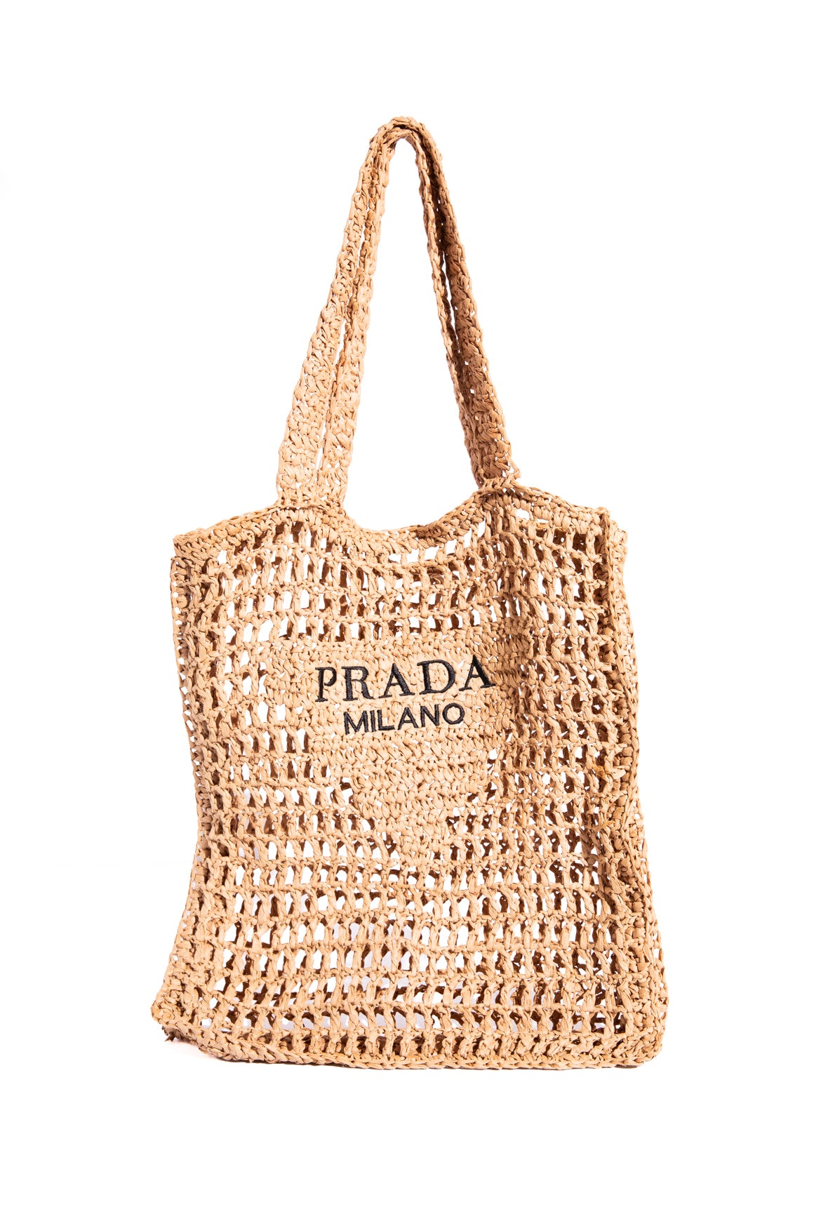 PRADA Raffia Woven Open Tote