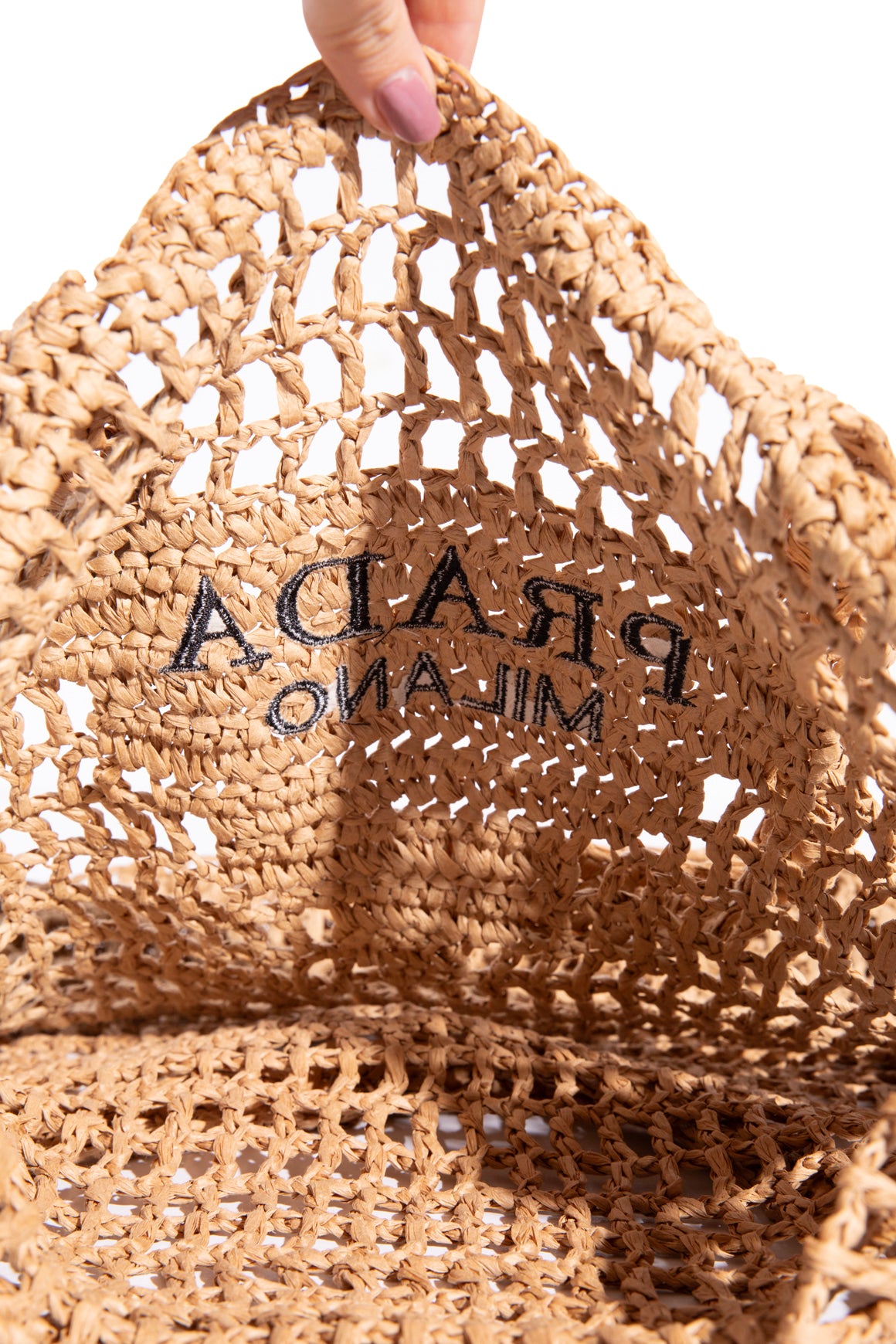 PRADA Raffia Woven Open Tote