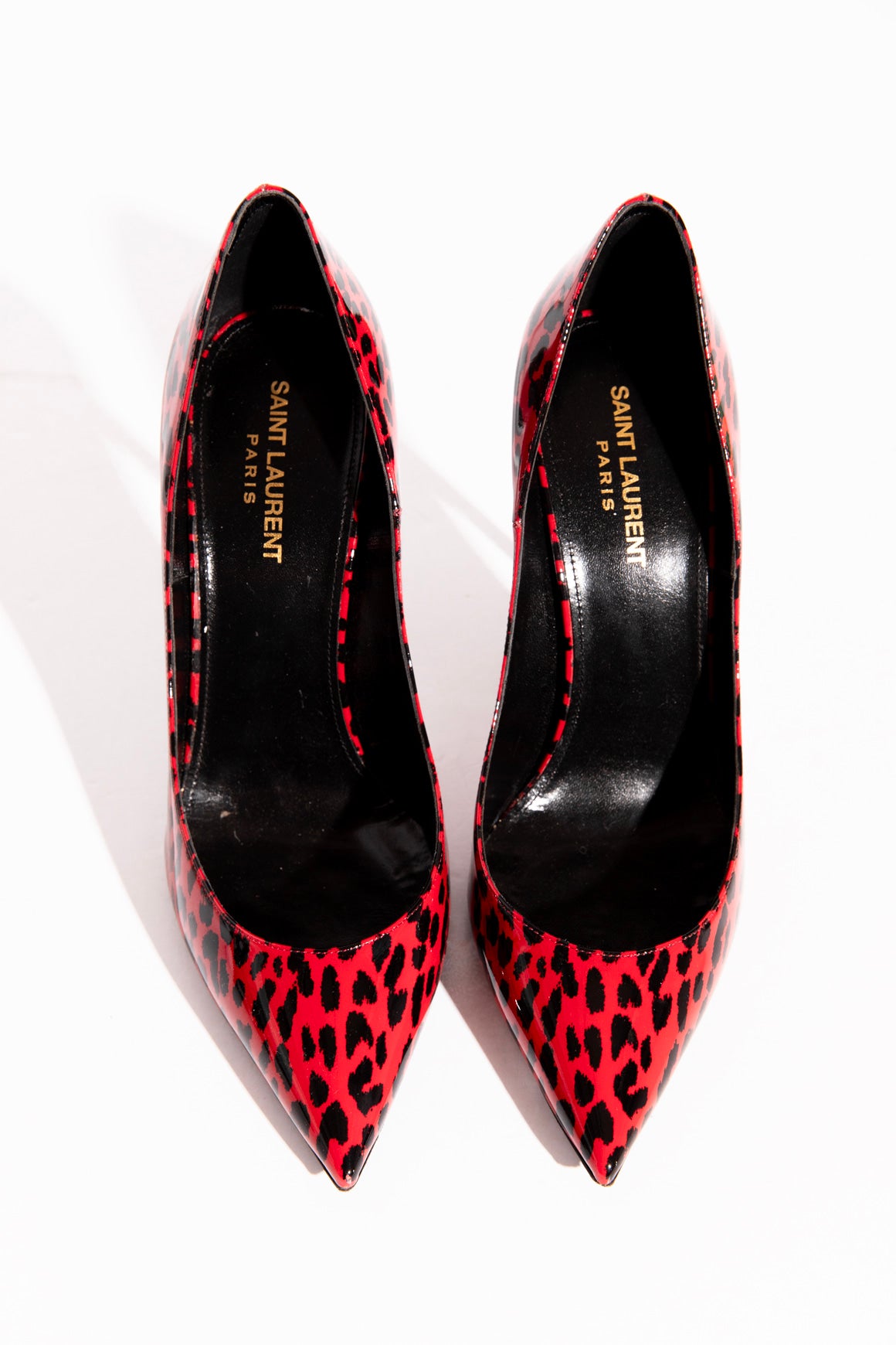 SAINT LAURENT Red Leopard Patent Pumps (Sz.40)