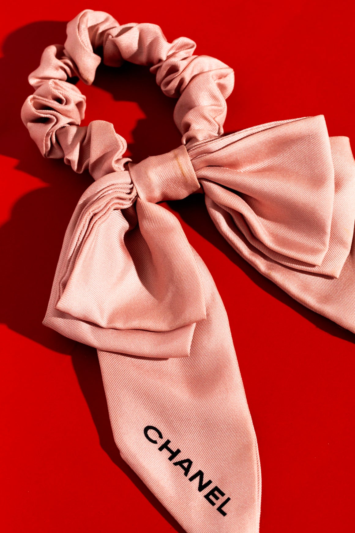 CHANEL Pink Silk Bow Scrunchie
