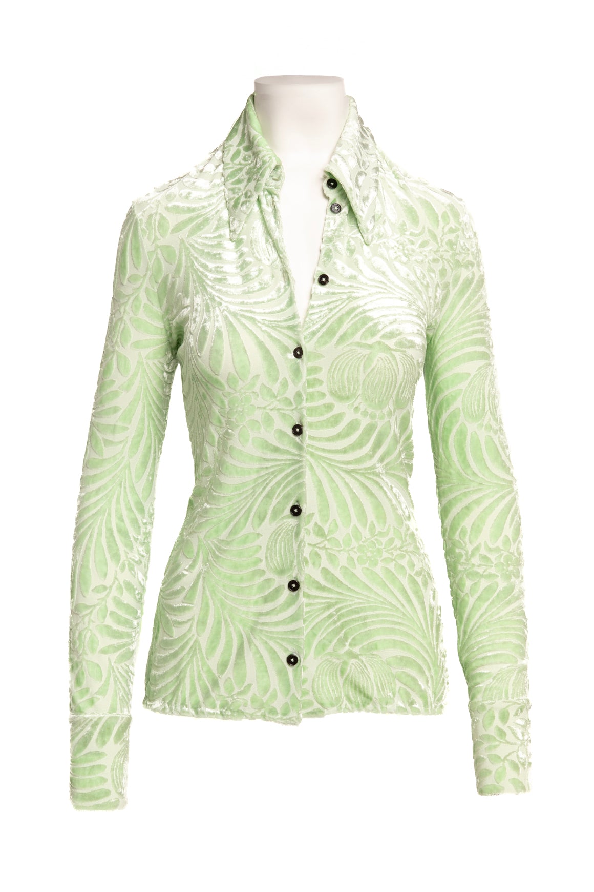 JIL SANDER Lime Green Velvet Button Blouse (Sz. S)