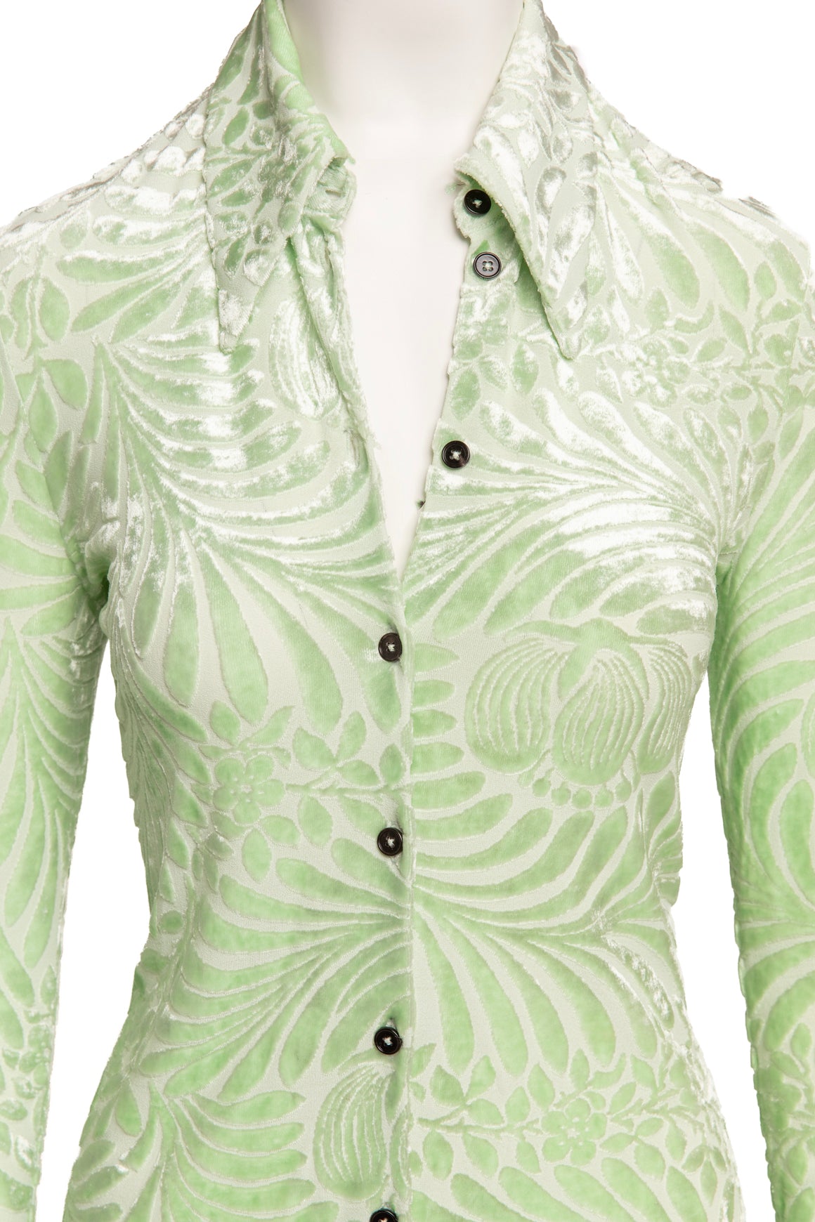 JIL SANDER Lime Green Velvet Button Blouse (Sz. S)