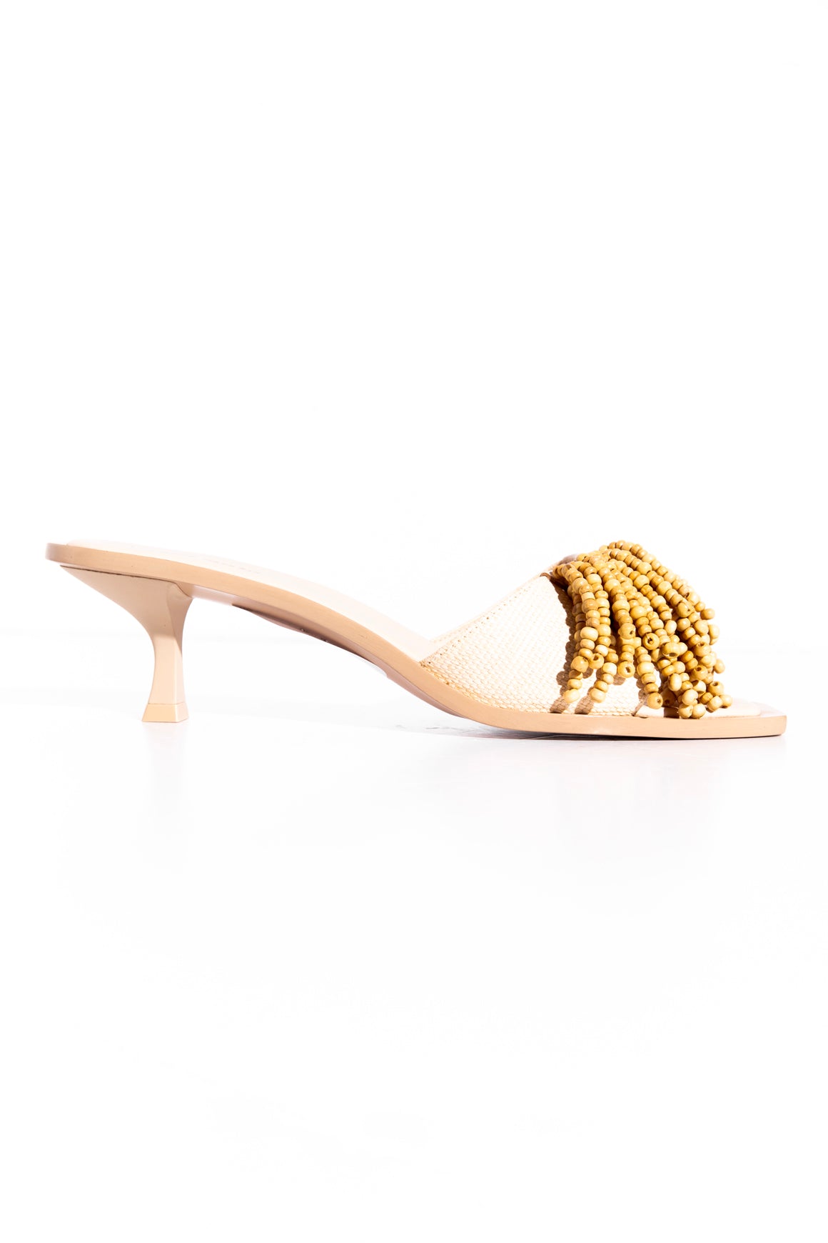 CULT GAIA Tan Wooden Fringe "Uma" Kitten Heels (Sz. 40)