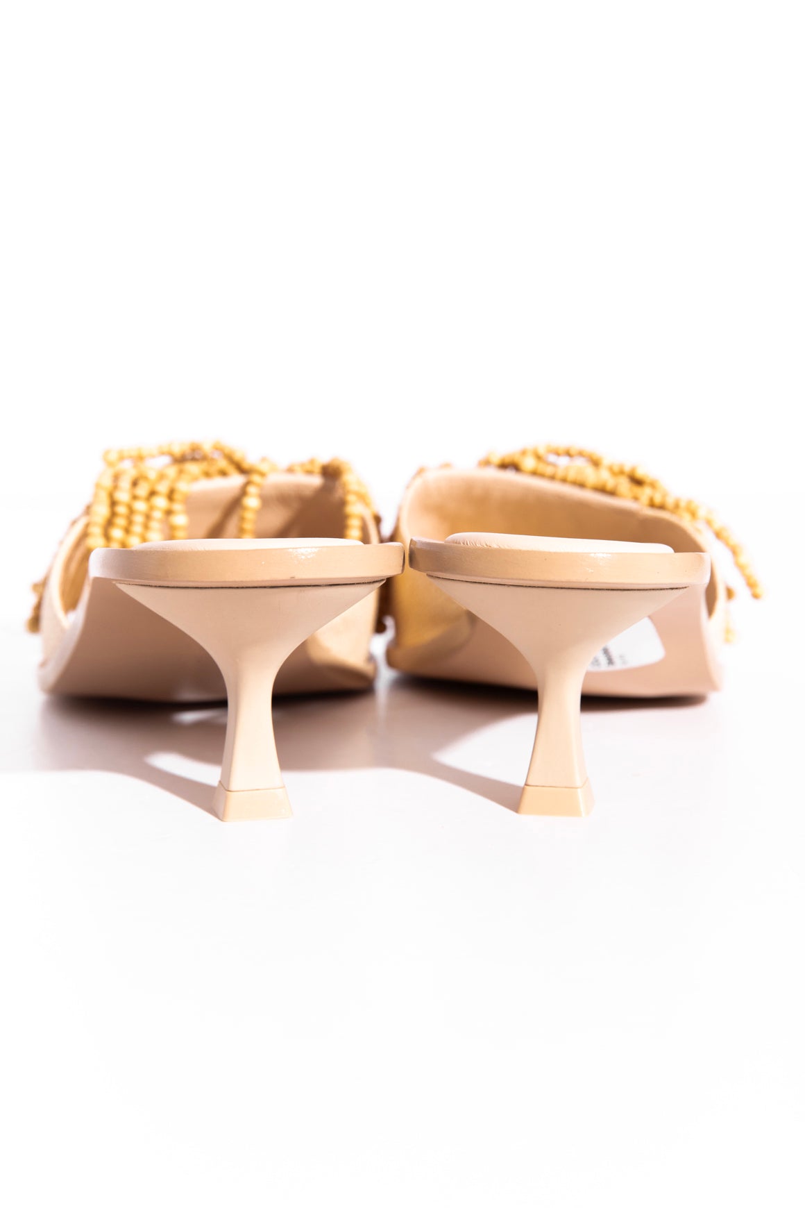 CULT GAIA Tan Wooden Fringe "Uma" Kitten Heels (Sz. 40)