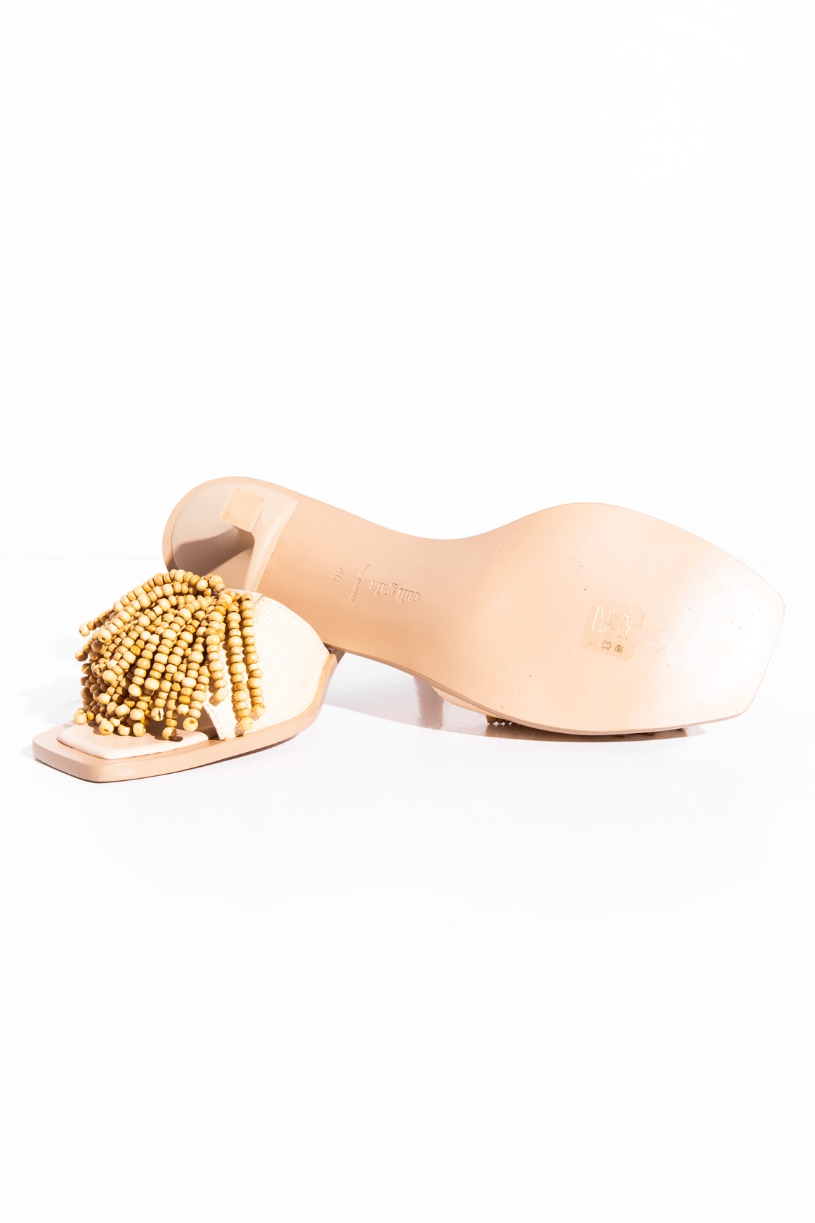 CULT GAIA Tan Wooden Fringe "Uma" Kitten Heels (Sz. 40)