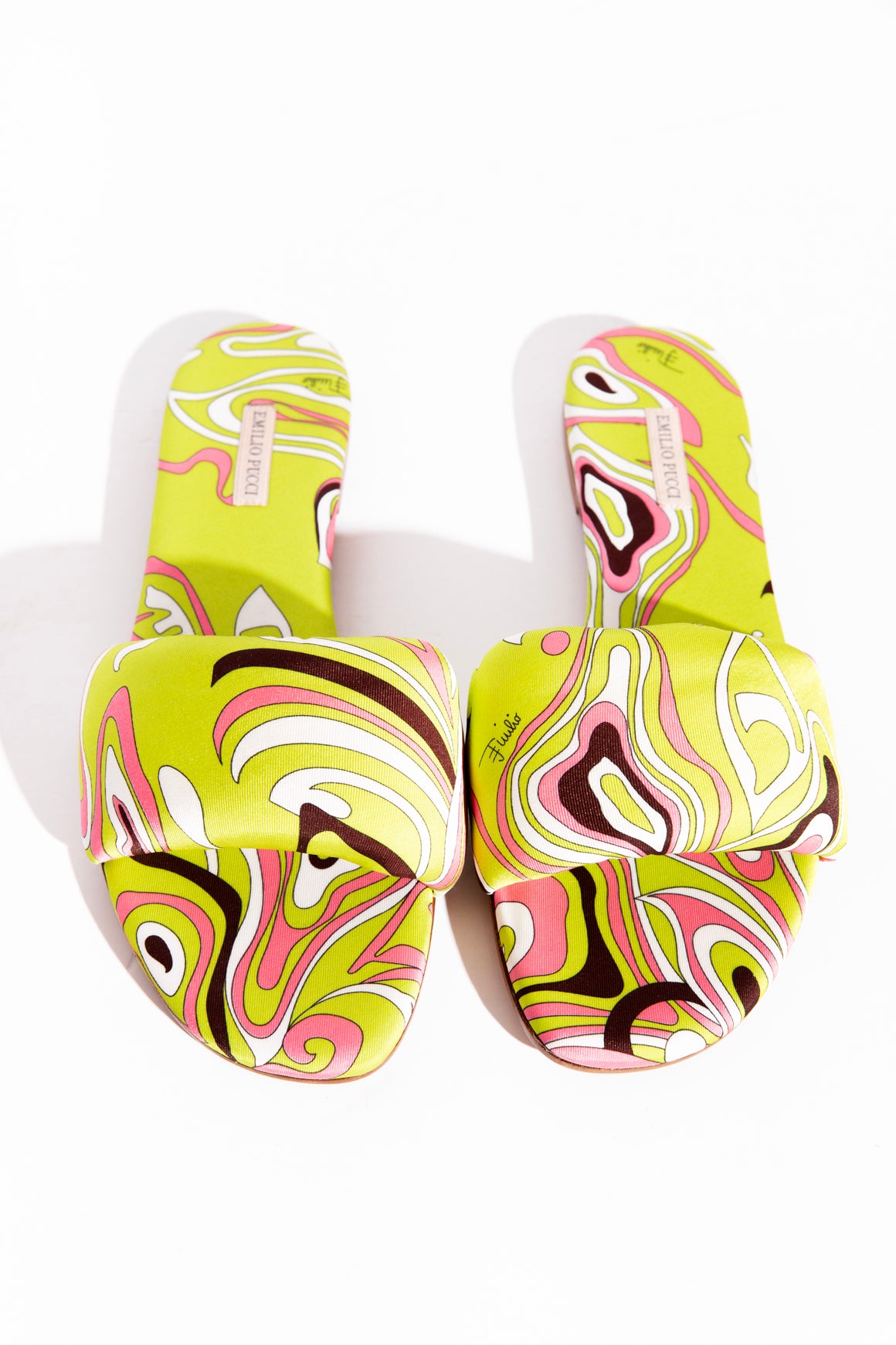 EMILIO PUCCI Lime Green Printed Slide Sandals (Sz. 38.5)