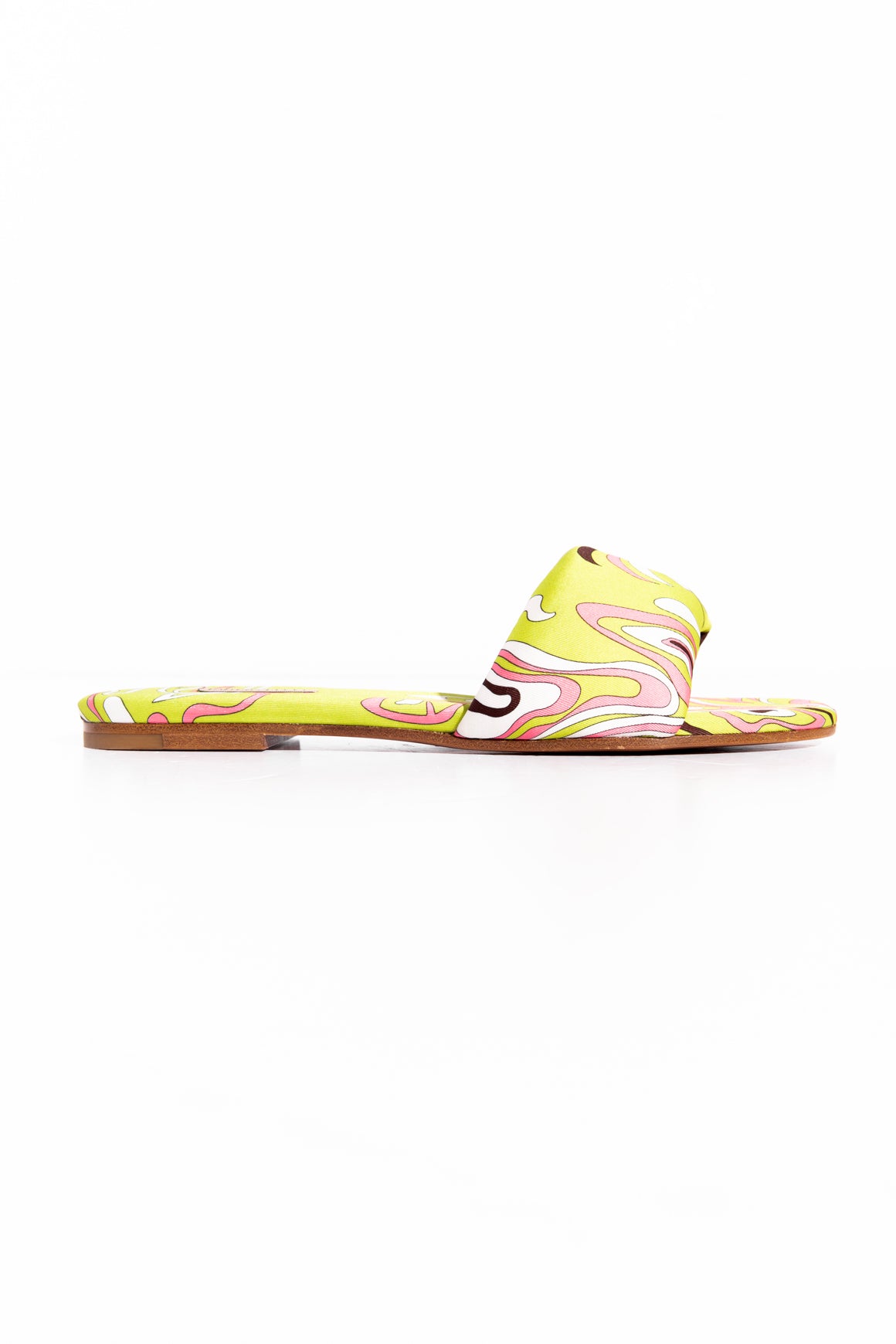 EMILIO PUCCI Lime Green Printed Slide Sandals (Sz. 38.5)