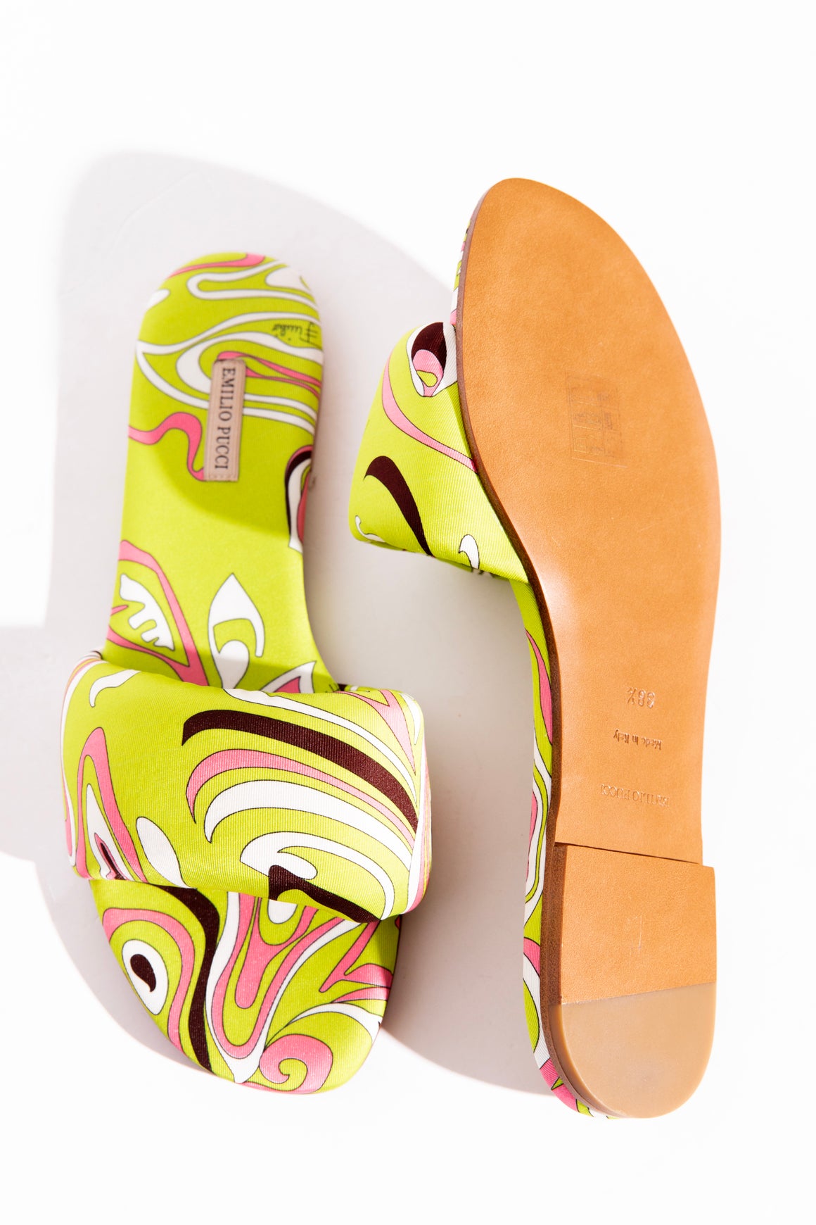 EMILIO PUCCI Lime Green Printed Slide Sandals (Sz. 38.5)