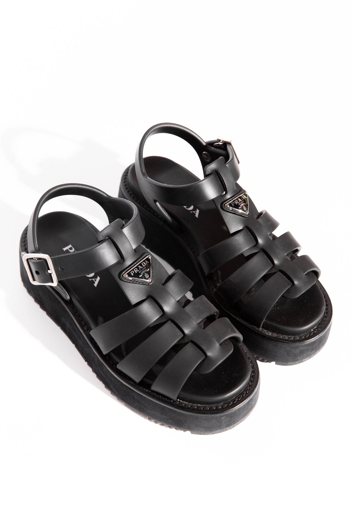 PRADA Black Rubber "Monolith" Platform Sandals (Sz. 37)