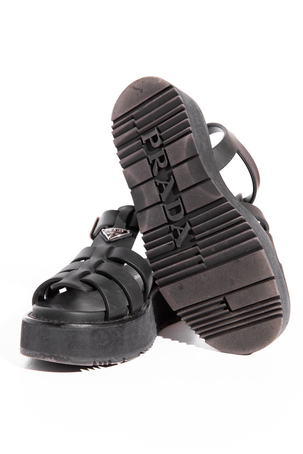 PRADA Black Rubber "Monolith" Platform Sandals (Sz. 37)
