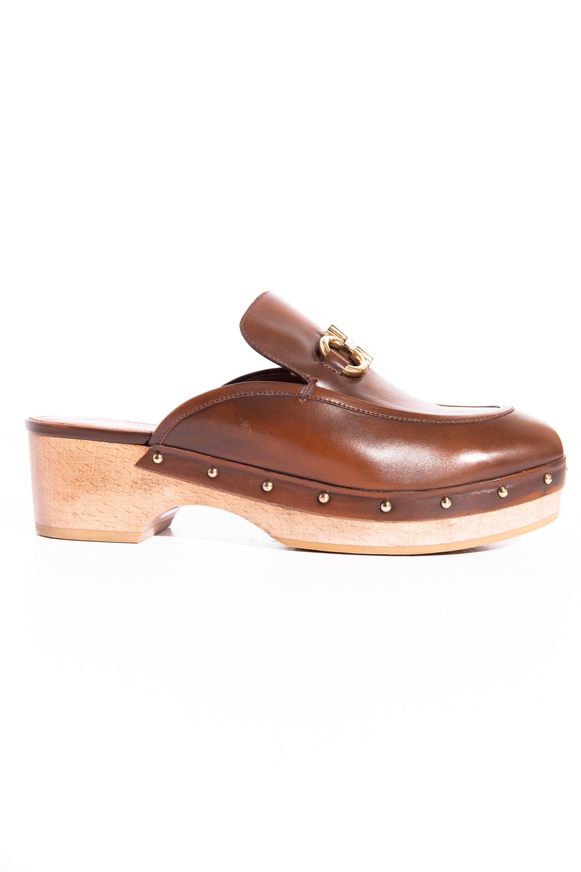 FERRAGAMO Brown Leather "Cleome" Clog Mules (Sz. 8)