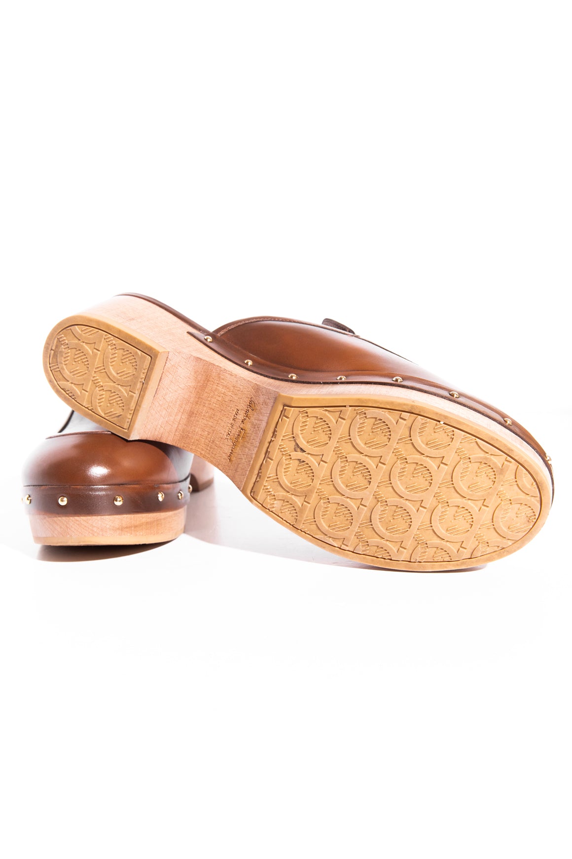 FERRAGAMO Brown Leather "Cleome" Clog Mules (Sz. 8)