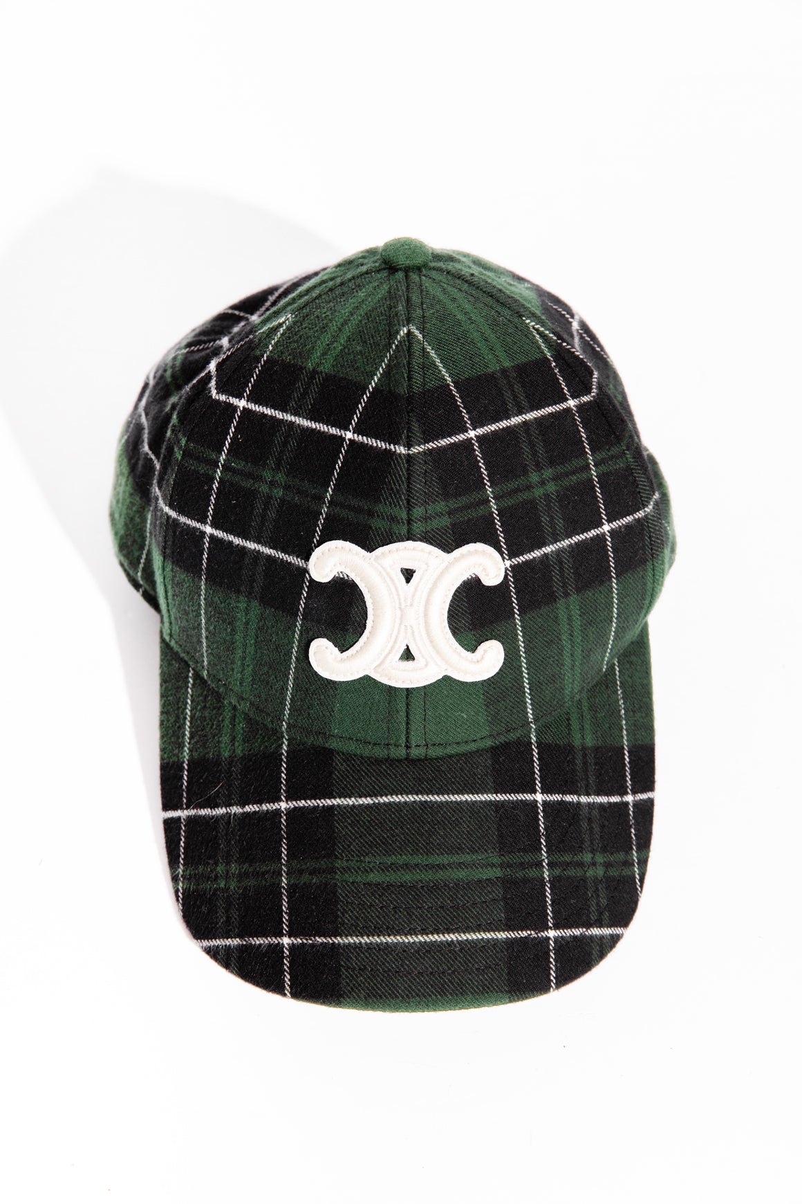 CELINE Green Plaid Triomphe Baseball Cap